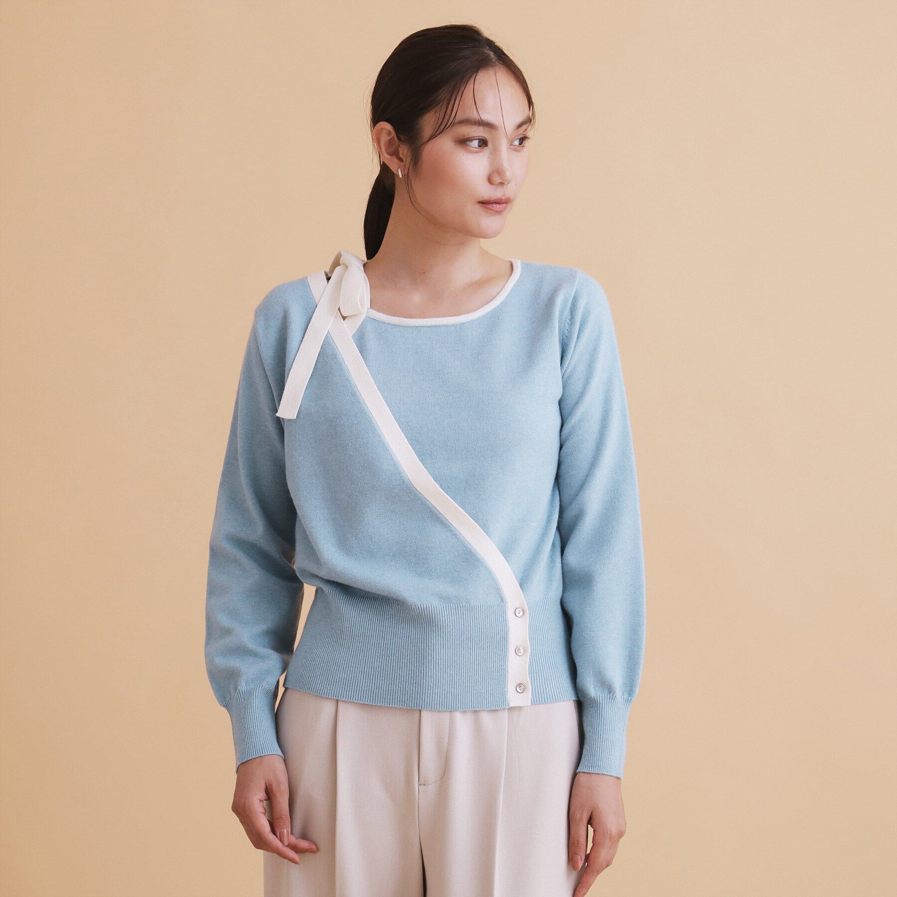 index「アシメリボンカシュクールニット【洗濯機洗い可】」|ニット・セーター|