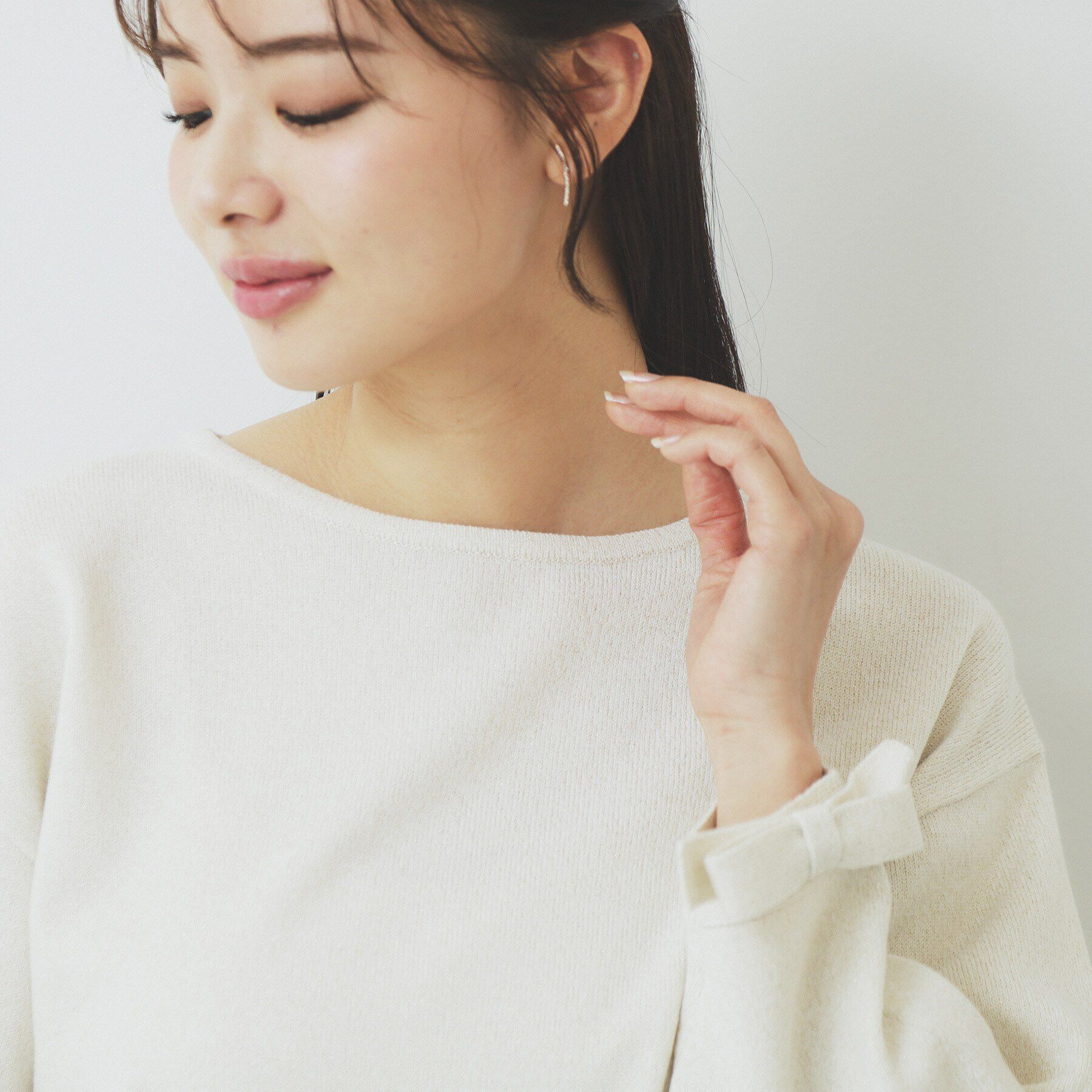 index「ラメリボンスリーブ二ット【洗濯機洗い可/抗ピル】」|ニット・セーター|