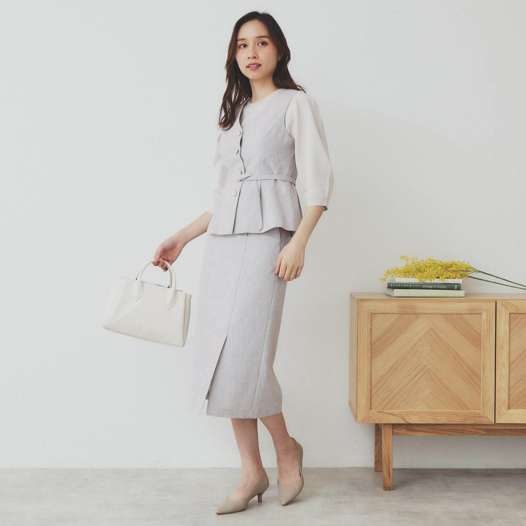 index「麻混ラメツイードペプラムジレ/セットアップ対応【洗濯機洗い可】」|ベスト・ジレ|