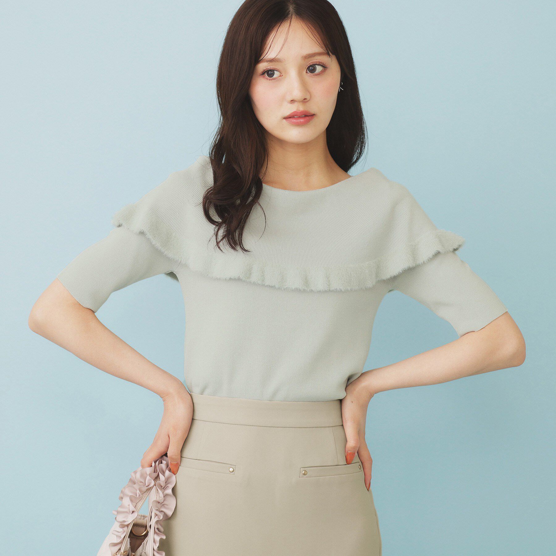 index「ファーフリルケープニット【洗濯機洗い可】」|ニット・セーター|ミントグリーン(02