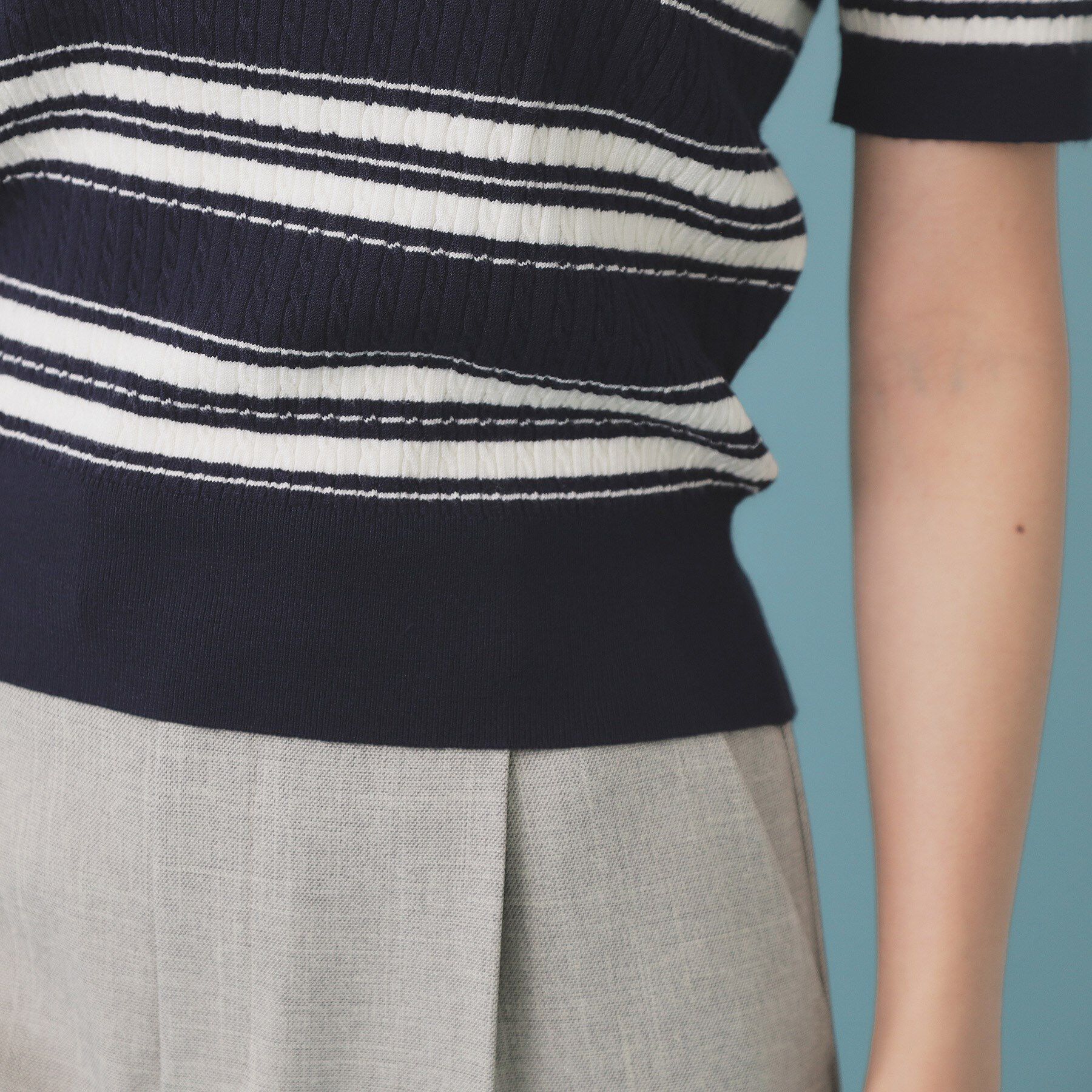 index「ランダムボーダーケーブルポロニット【洗濯機洗い可/抗ピル】」|ニット・セーター|