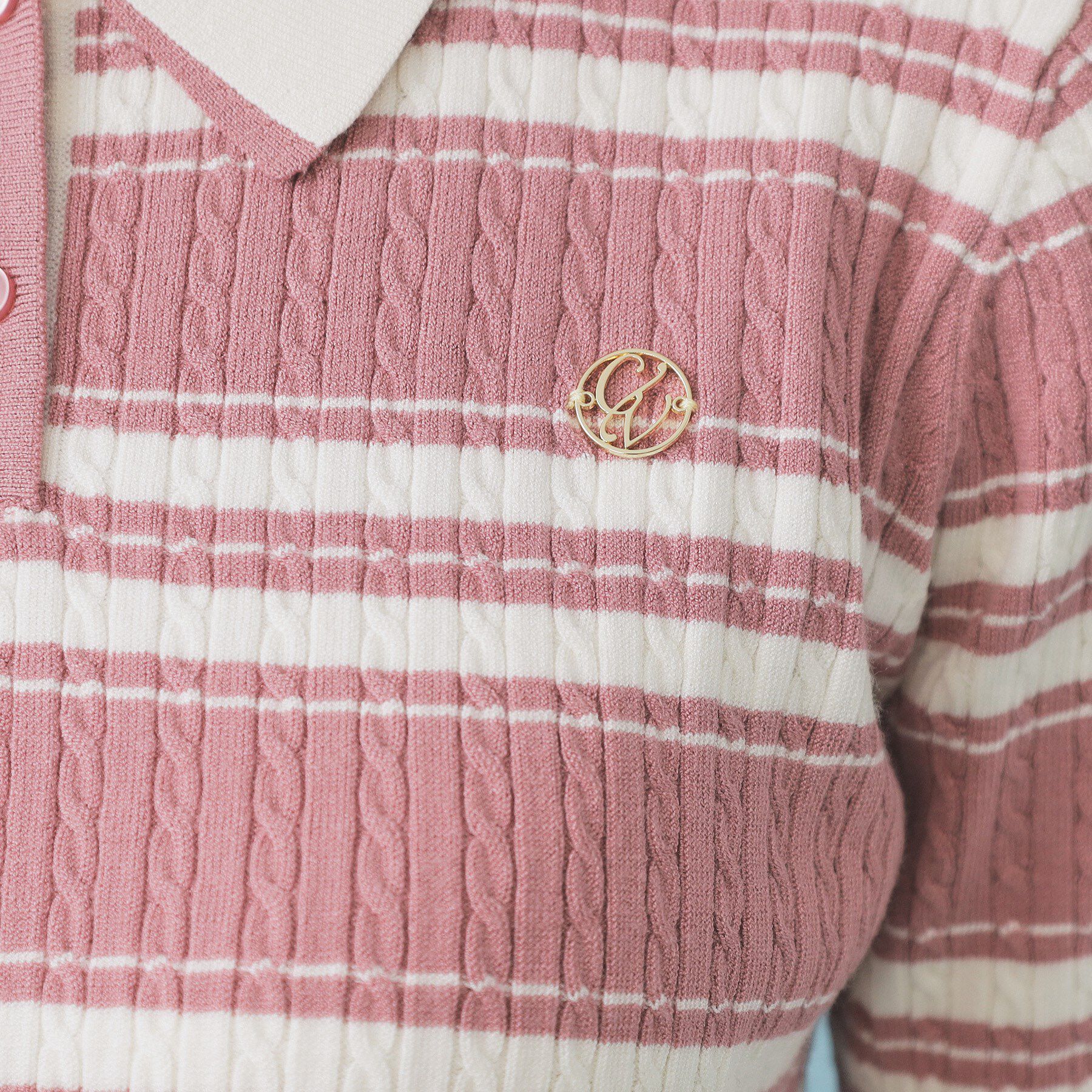 index「ランダムボーダーケーブルポロニット【洗濯機洗い可/抗ピル】」|ニット・セーター|