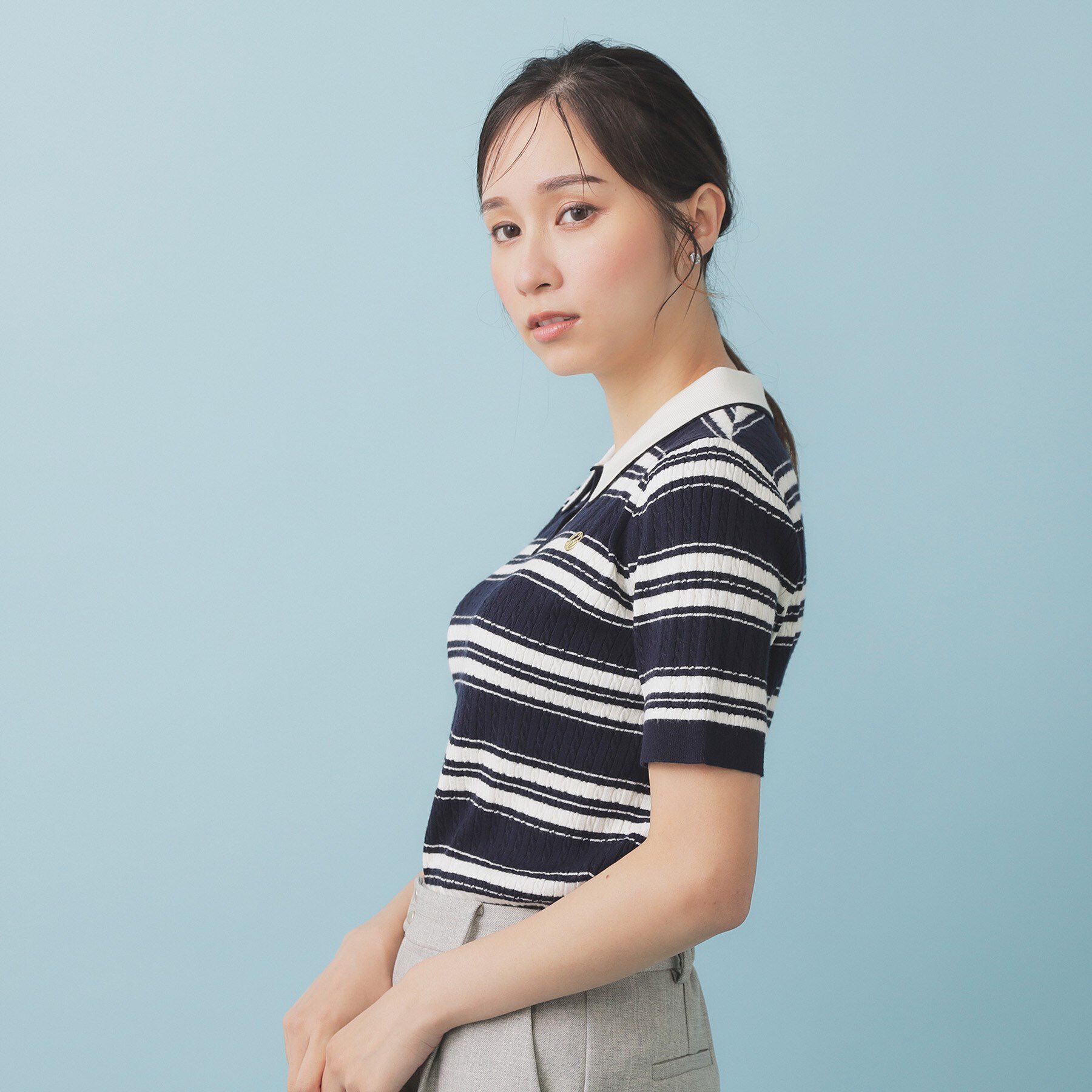 index「ランダムボーダーケーブルポロニット【洗濯機洗い可/抗ピル】」|ニット・セーター|