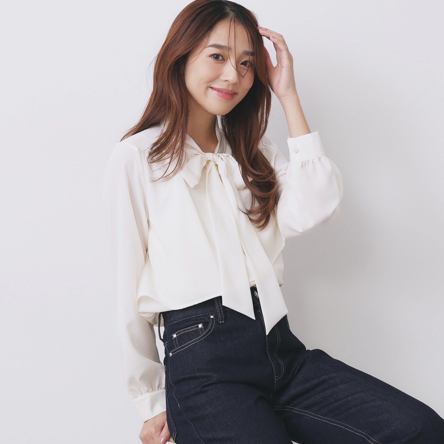 index「アシンメトリーレイヤードボウタイブラウス【洗濯機OK/イージーアイロン/防シワ】《XS～3L》」|シャツ・ブラウス|オフホワイト(003