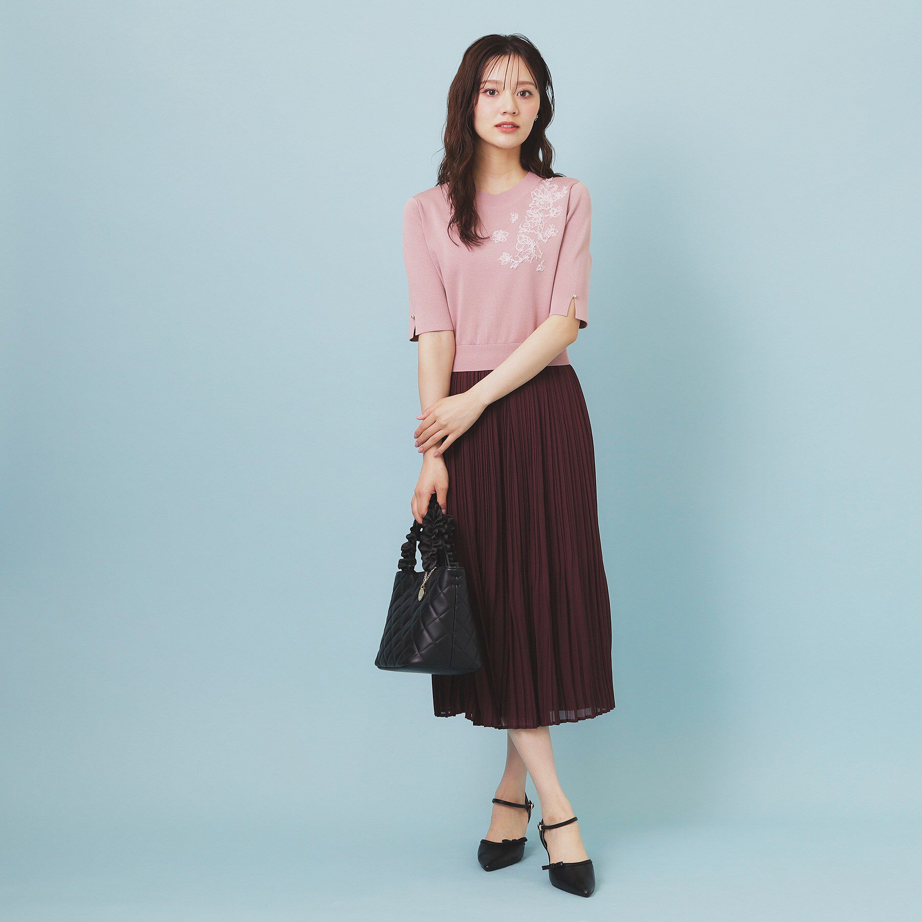 index「刺繍デザインドッキングプリーツワンピース【洗濯機OK】」|ワンピース|