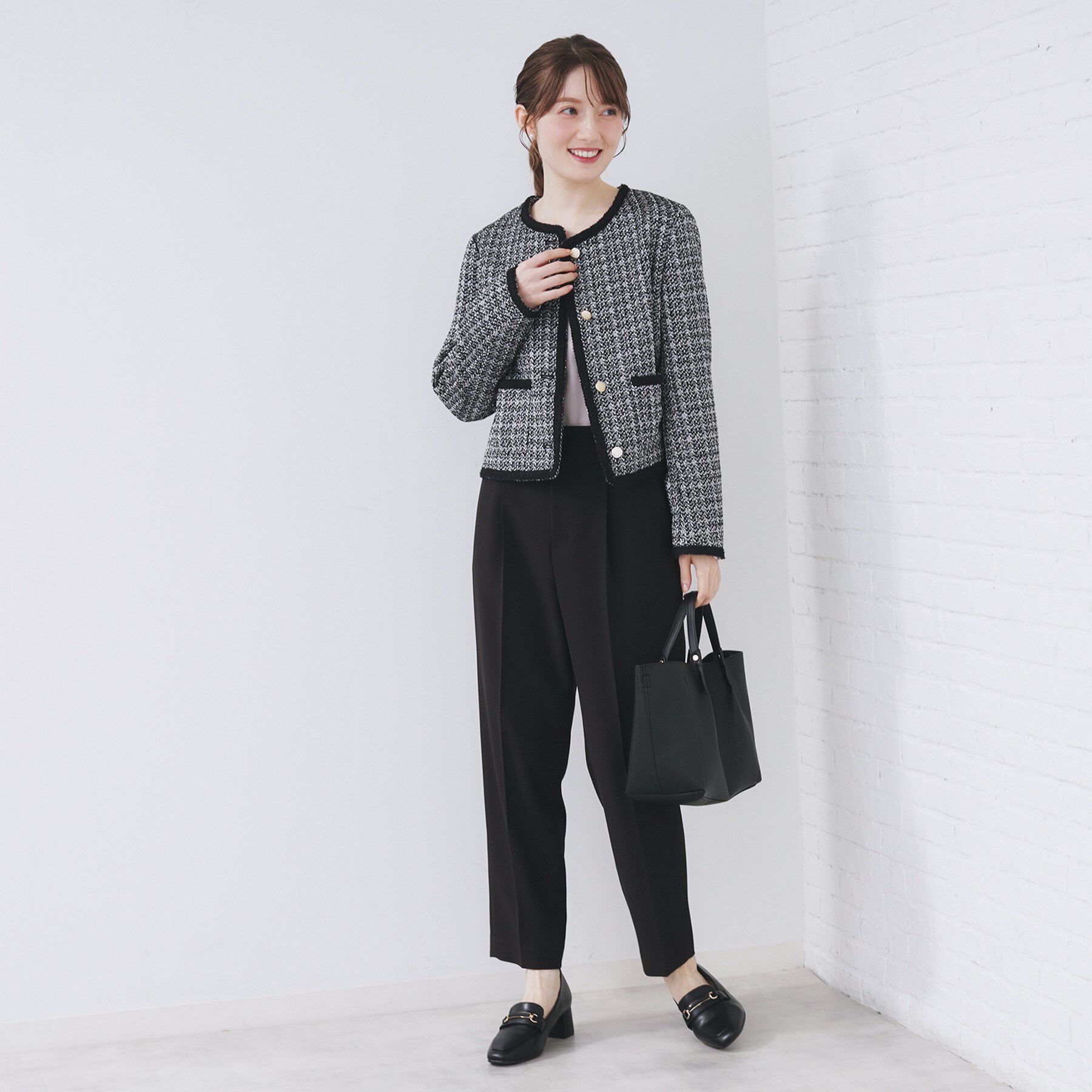 index「ファンシーツイードノーカラージャケット【洗える】」|ノーカラージャケット|