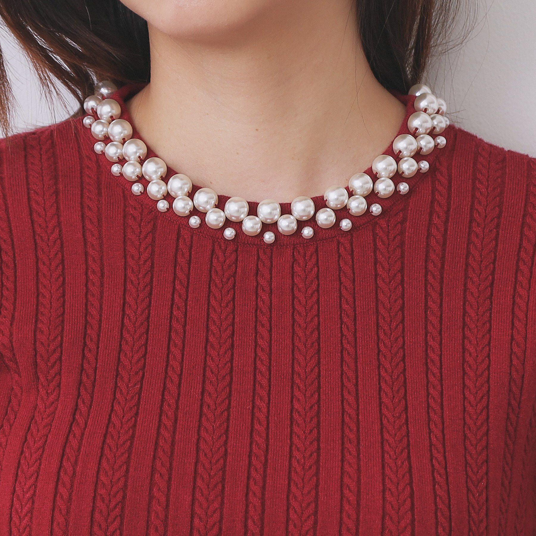 index「パール調ネックケーブルニット【洗濯機OK】」|ニット・セーター|