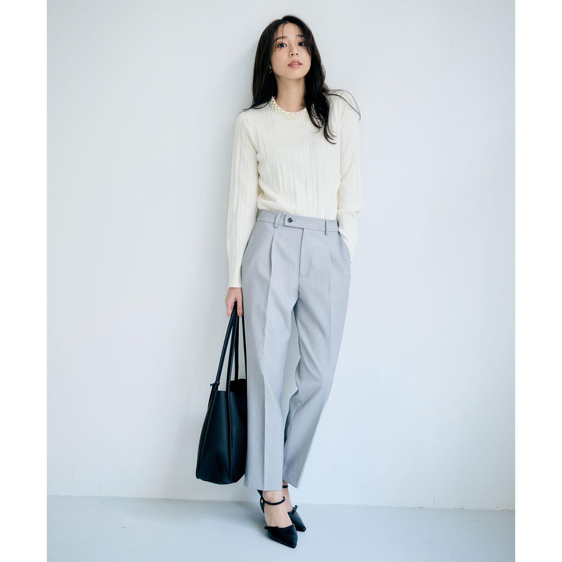 index「パール調ネックケーブルニット【洗濯機OK】」|ニット・セーター|