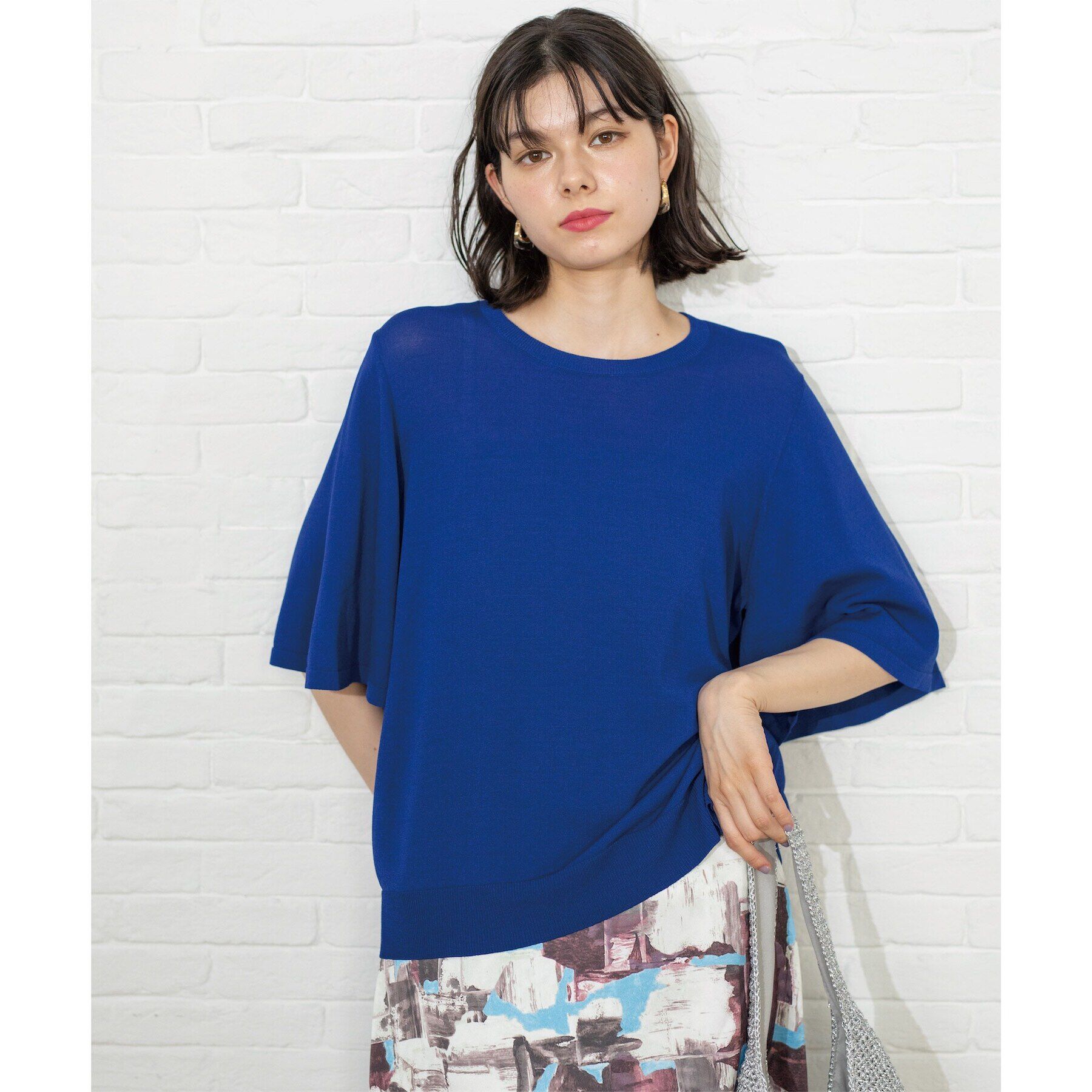 OPAQUE.CLIP「《6color》クールタッチフレアスリーブニット【洗濯機洗い可/UVケア/接触冷感/抗ピル】」|ニット・セーター|