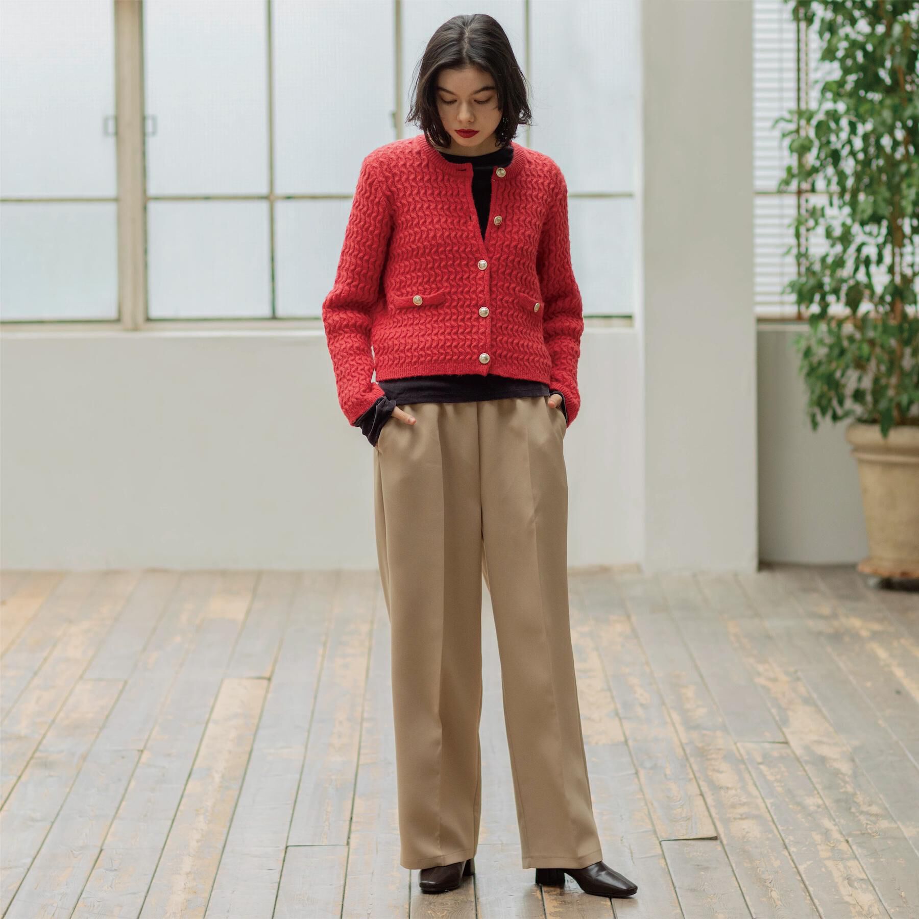 OPAQUE.CLIP「モヘヤタッチケーブル金ボタンカーディガン【洗濯機OK】」|カーディガン|