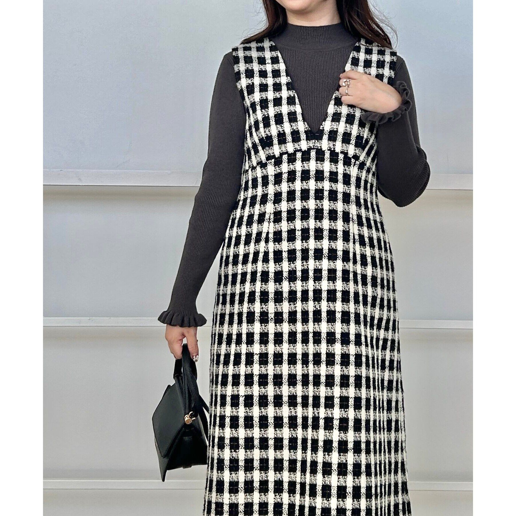 Couture broach「【オトナ女子のキレイめジャンスカ】モールチェックツイードジャンスカ」|ワンピース|