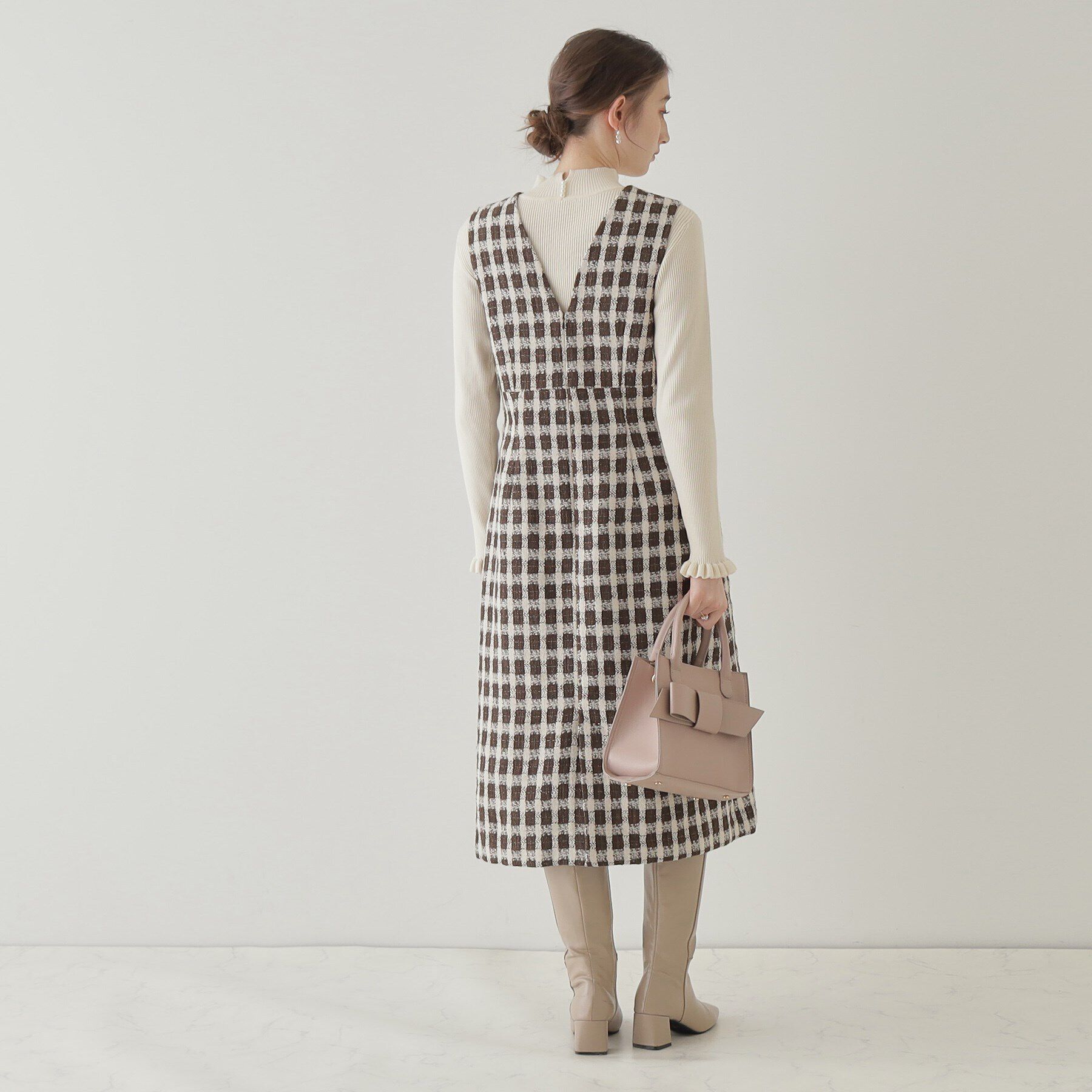 Couture broach「【オトナ女子のキレイめジャンスカ】モールチェックツイードジャンスカ」|ワンピース|