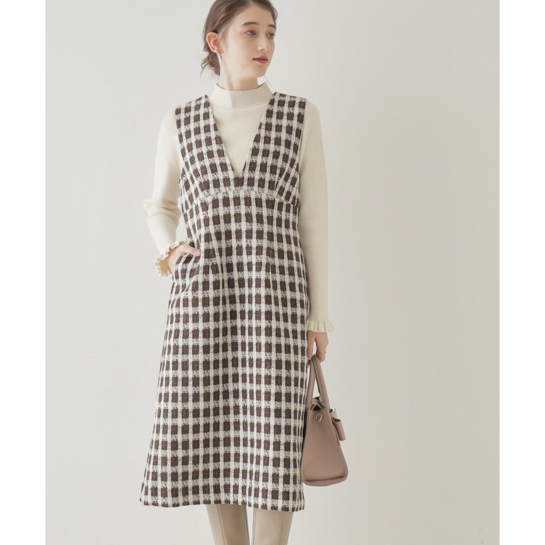 Couture broach「【オトナ女子のキレイめジャンスカ】モールチェックツイードジャンスカ」|ワンピース|