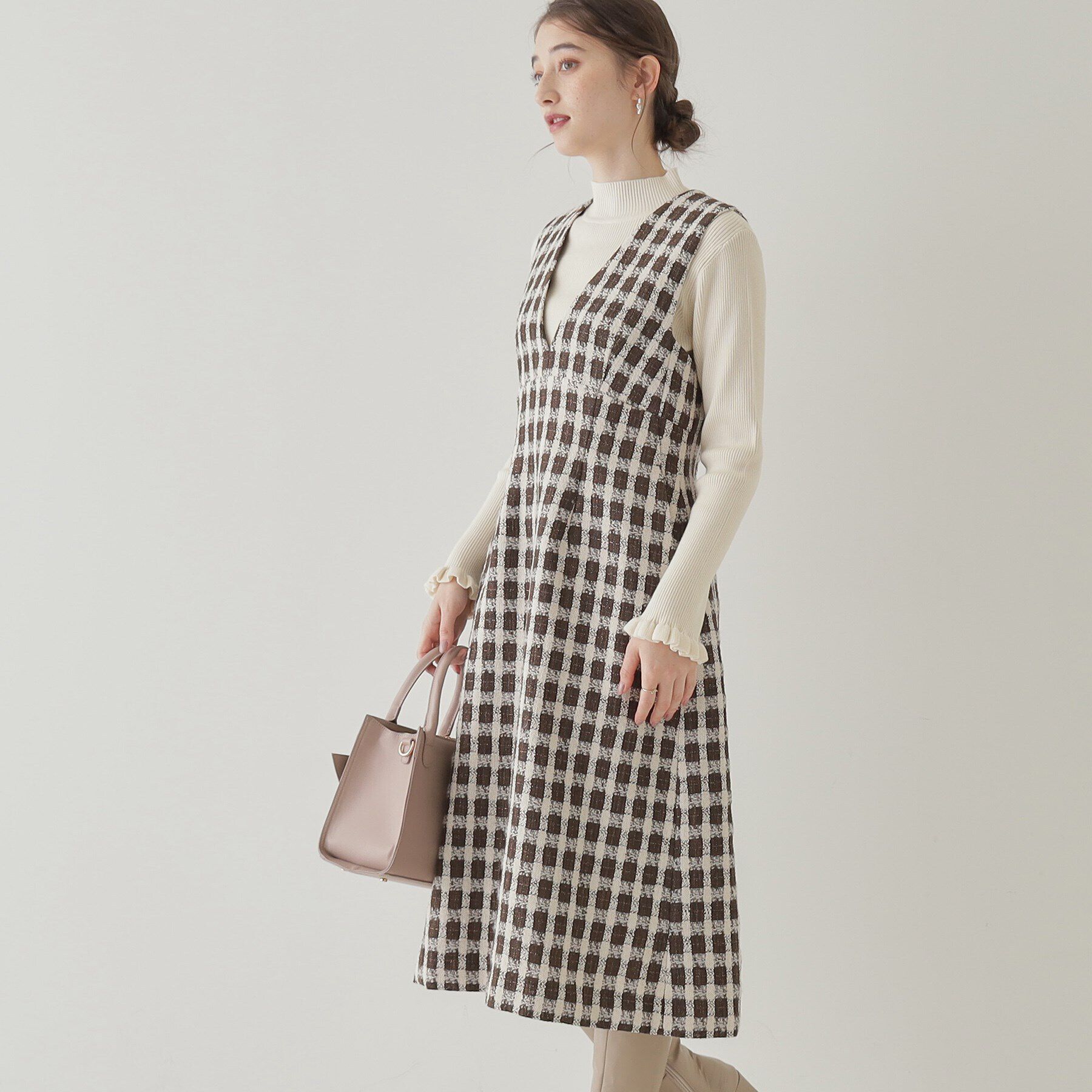 Couture broach「【オトナ女子のキレイめジャンスカ】モールチェックツイードジャンスカ」|ワンピース|