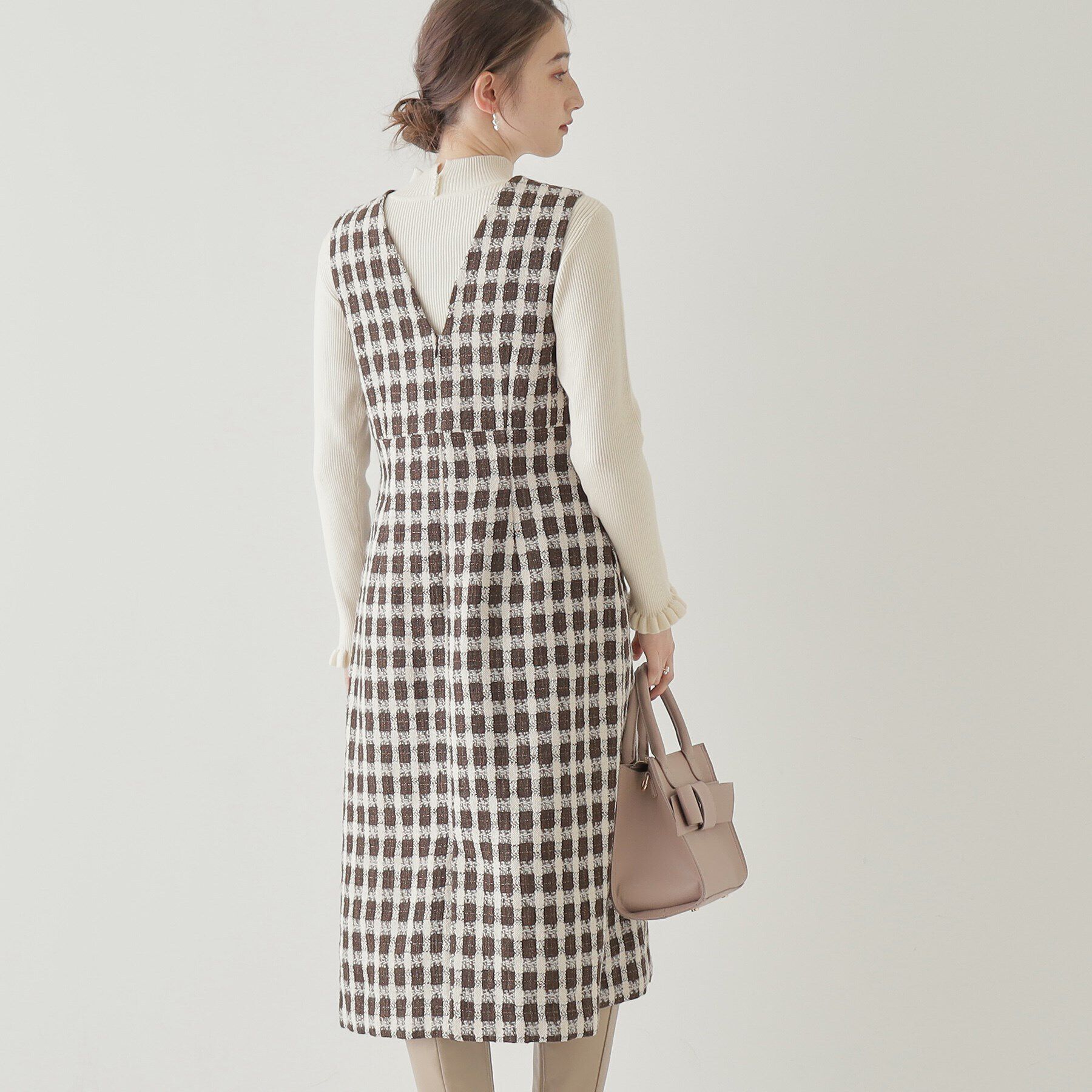 Couture broach「【オトナ女子のキレイめジャンスカ】モールチェックツイードジャンスカ」|ワンピース|