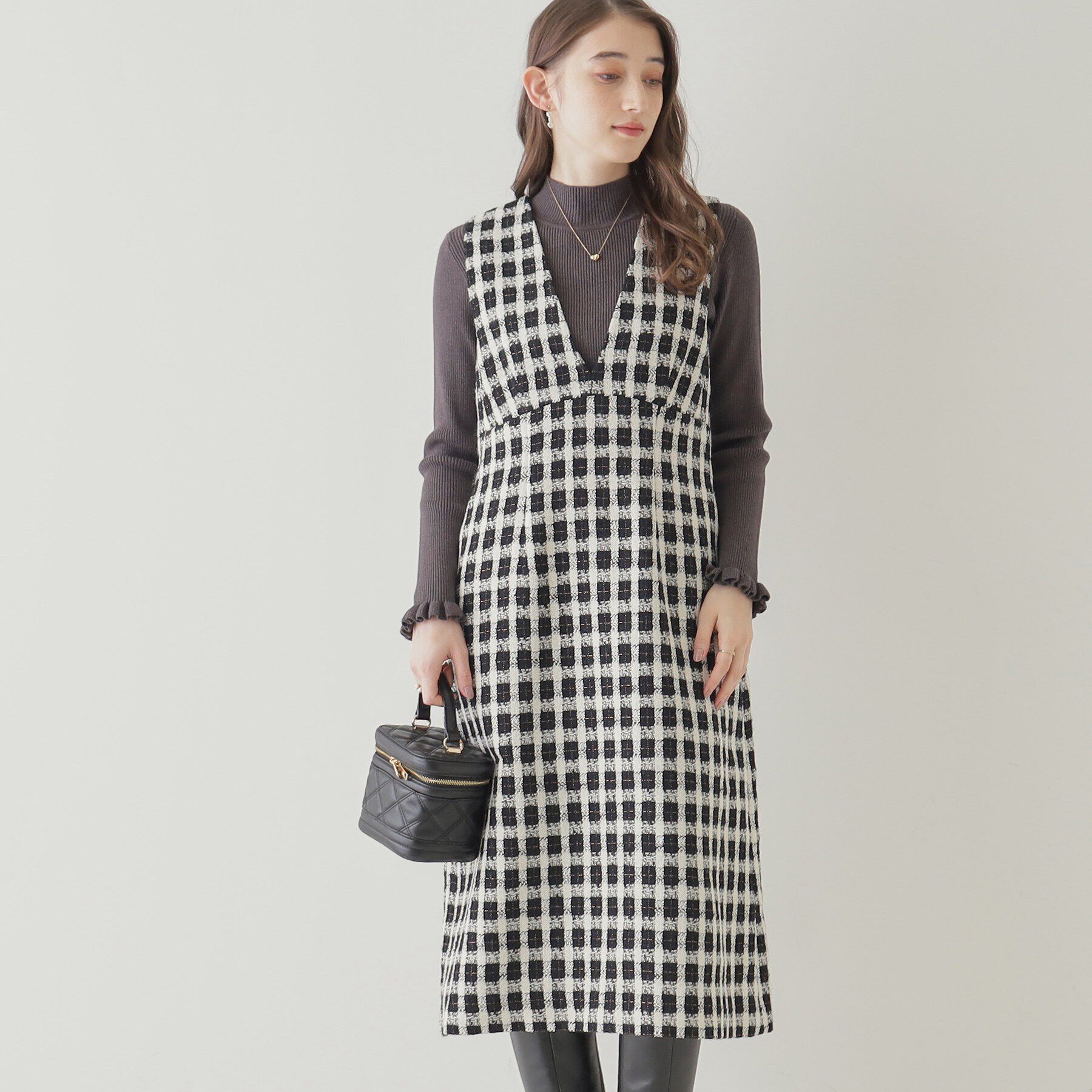 Couture broach「【オトナ女子のキレイめジャンスカ】モールチェックツイードジャンスカ」|ワンピース|
