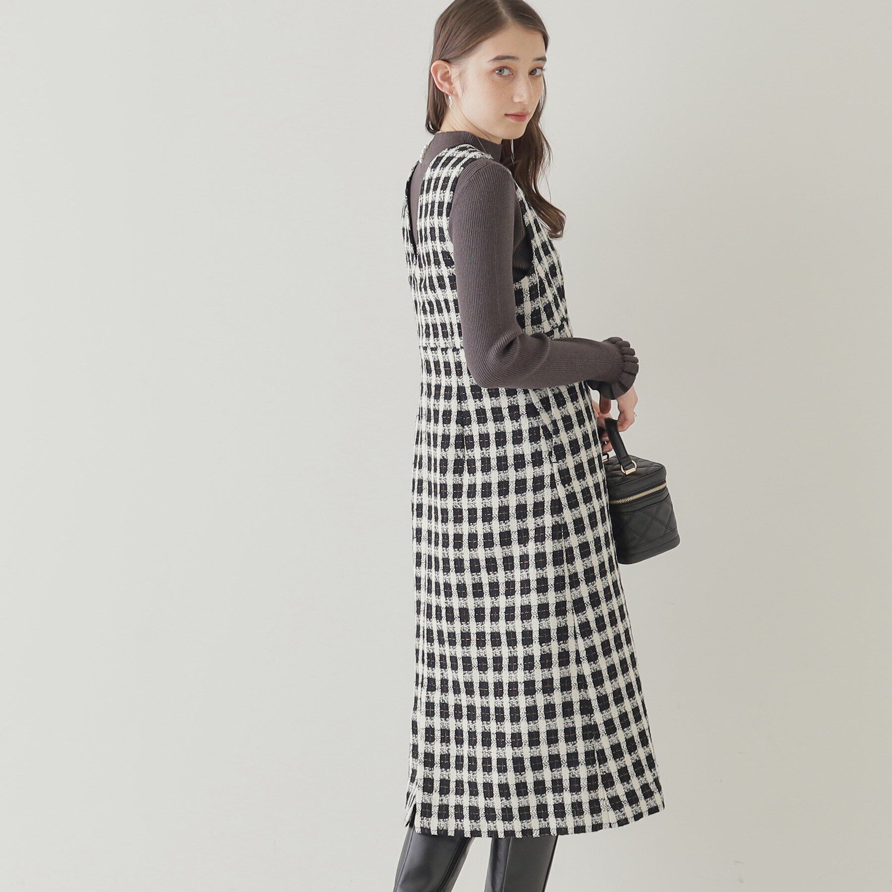 Couture broach「【オトナ女子のキレイめジャンスカ】モールチェックツイードジャンスカ」|ワンピース|