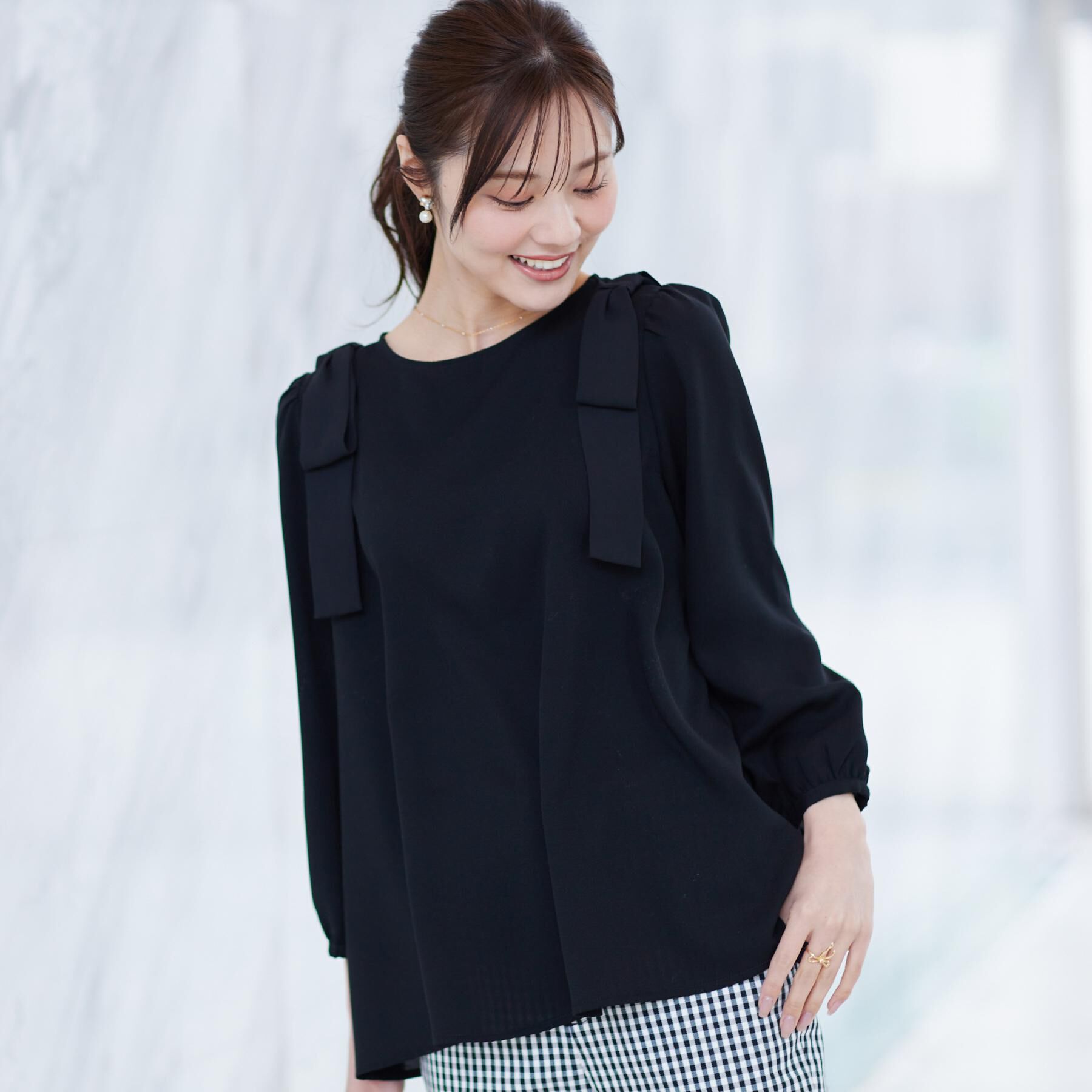 Couture broach「【フェミニン・通勤】肩リボンシフォンブラウス」|シャツ・ブラウス|