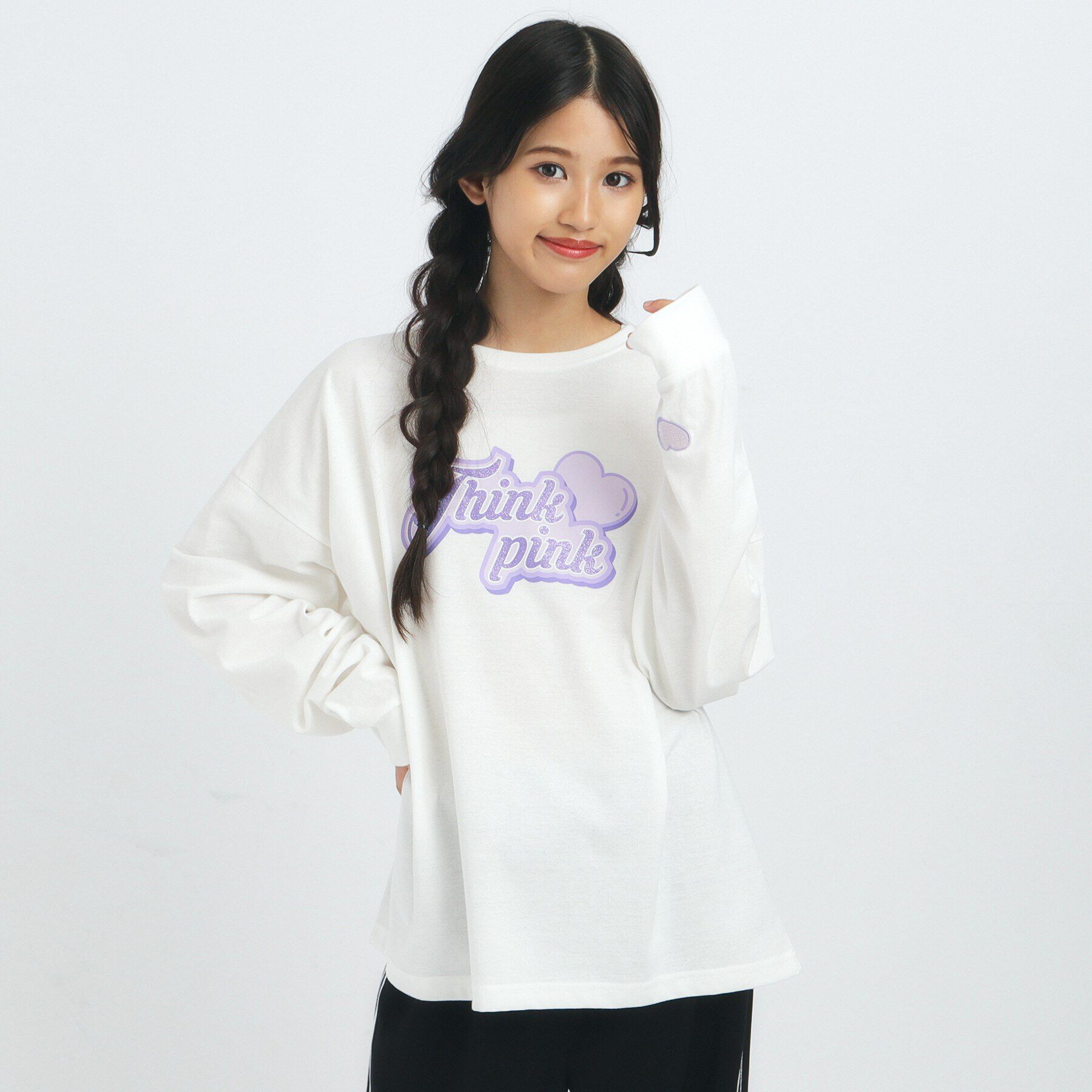 PINK-latte「【るーつくコラボ】BIGシルエットTシャツ」|Tシャツ・カットソー|パープル(081)