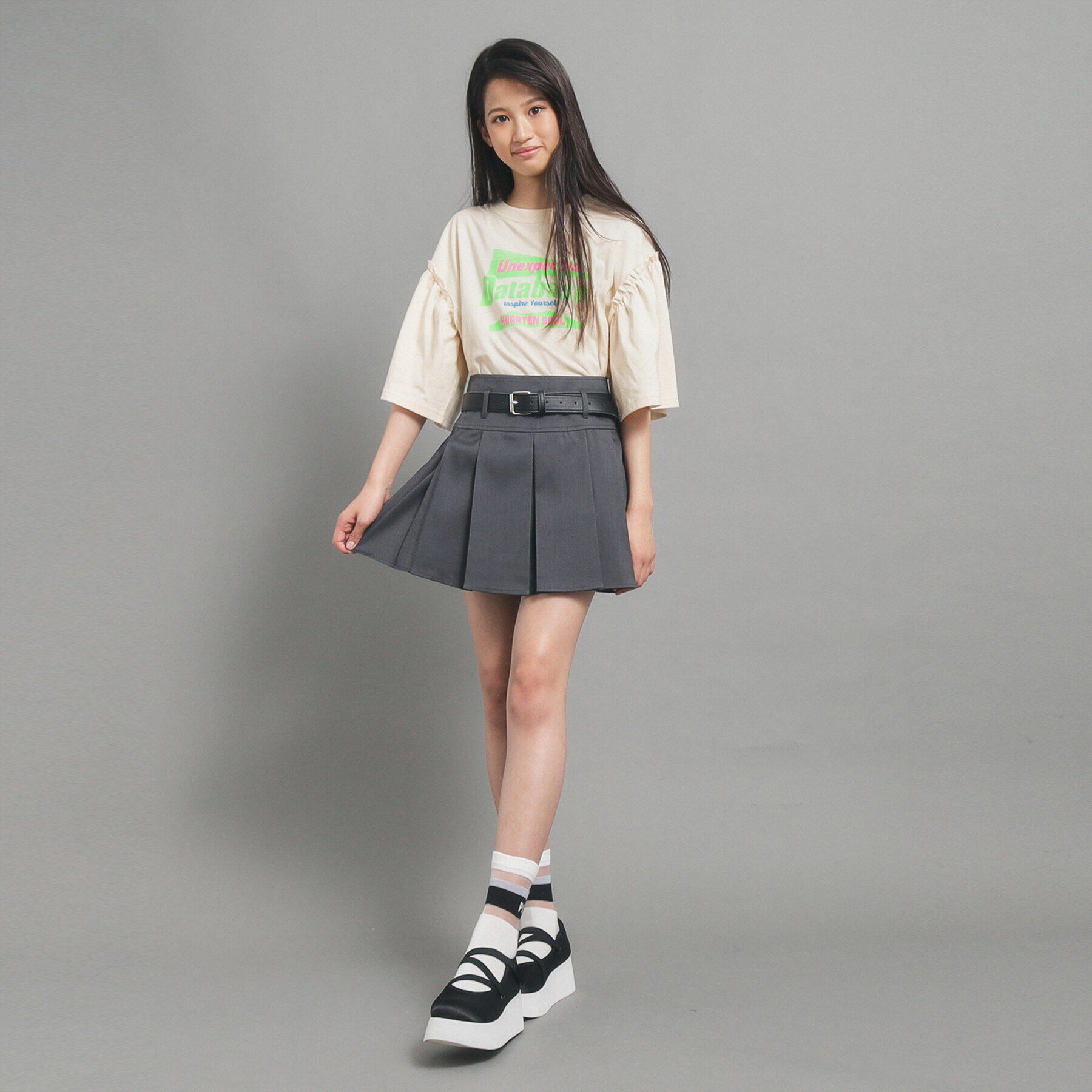 PINK-latte「【130cmあり】ミニフリル付きボリューム袖Tシャツ」|Tシャツ・カットソー|