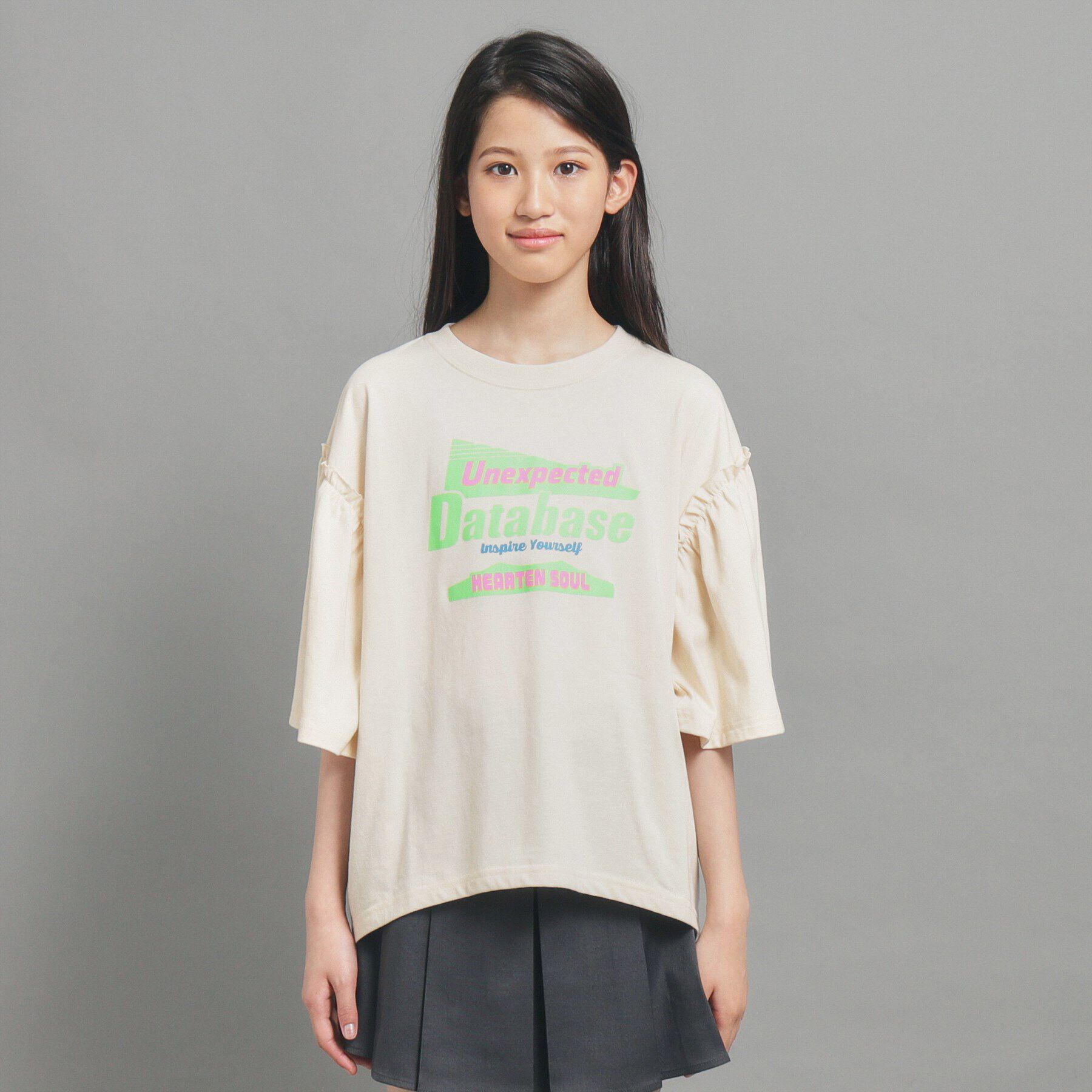 PINK-latte「【130cmあり】ミニフリル付きボリューム袖Tシャツ」|Tシャツ・カットソー|