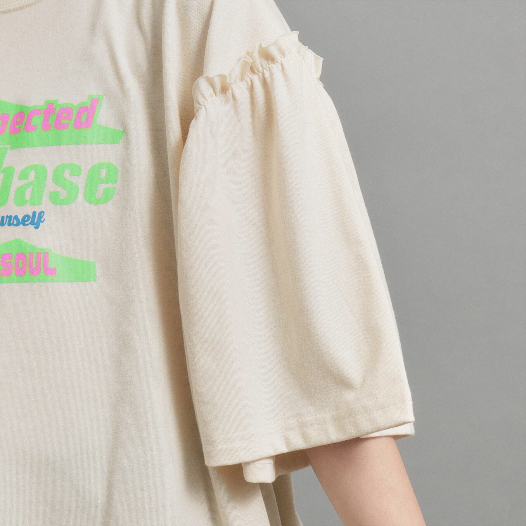 PINK-latte「【130cmあり】ミニフリル付きボリューム袖Tシャツ」|Tシャツ・カットソー|