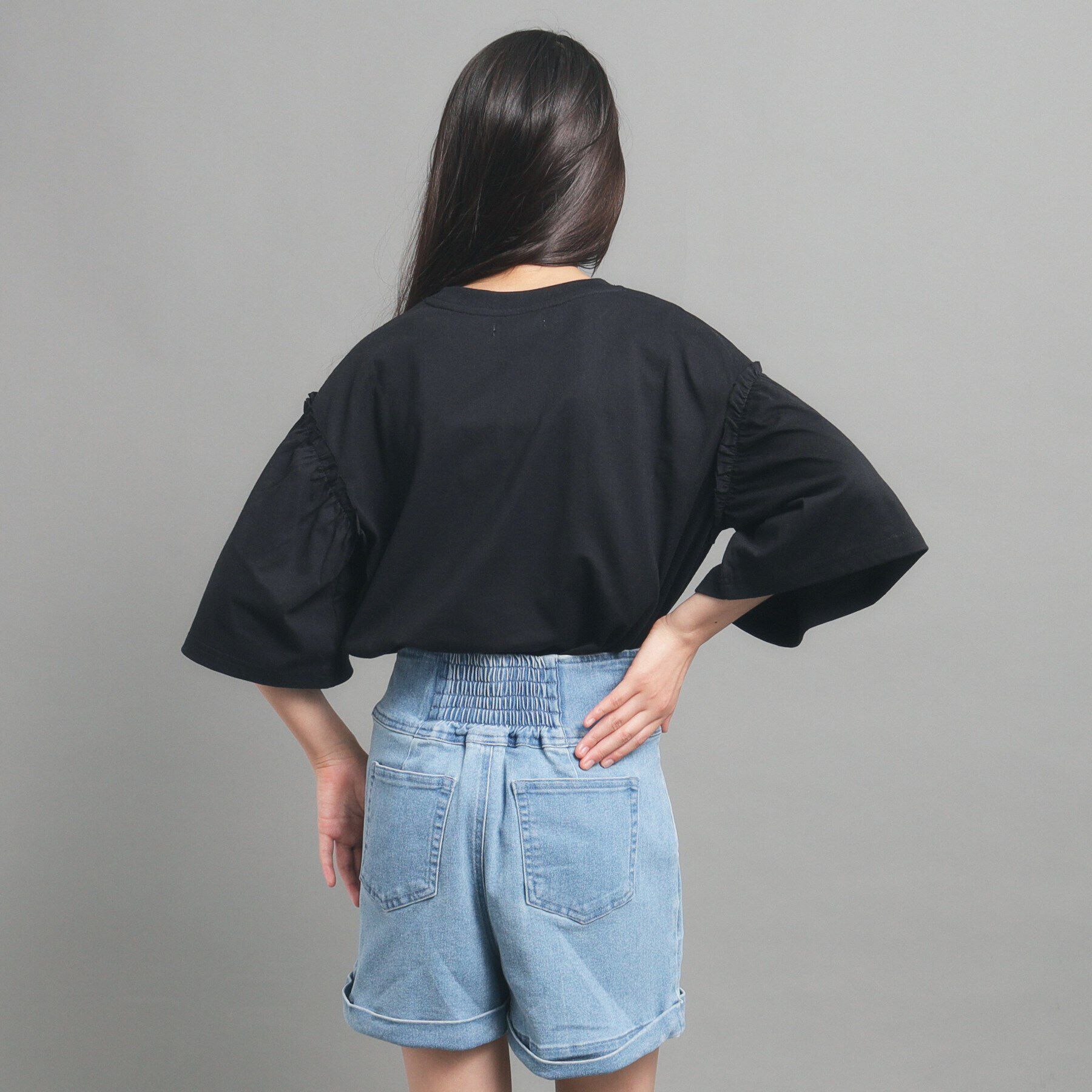 PINK-latte「【130cmあり】ミニフリル付きボリューム袖Tシャツ」|Tシャツ・カットソー|