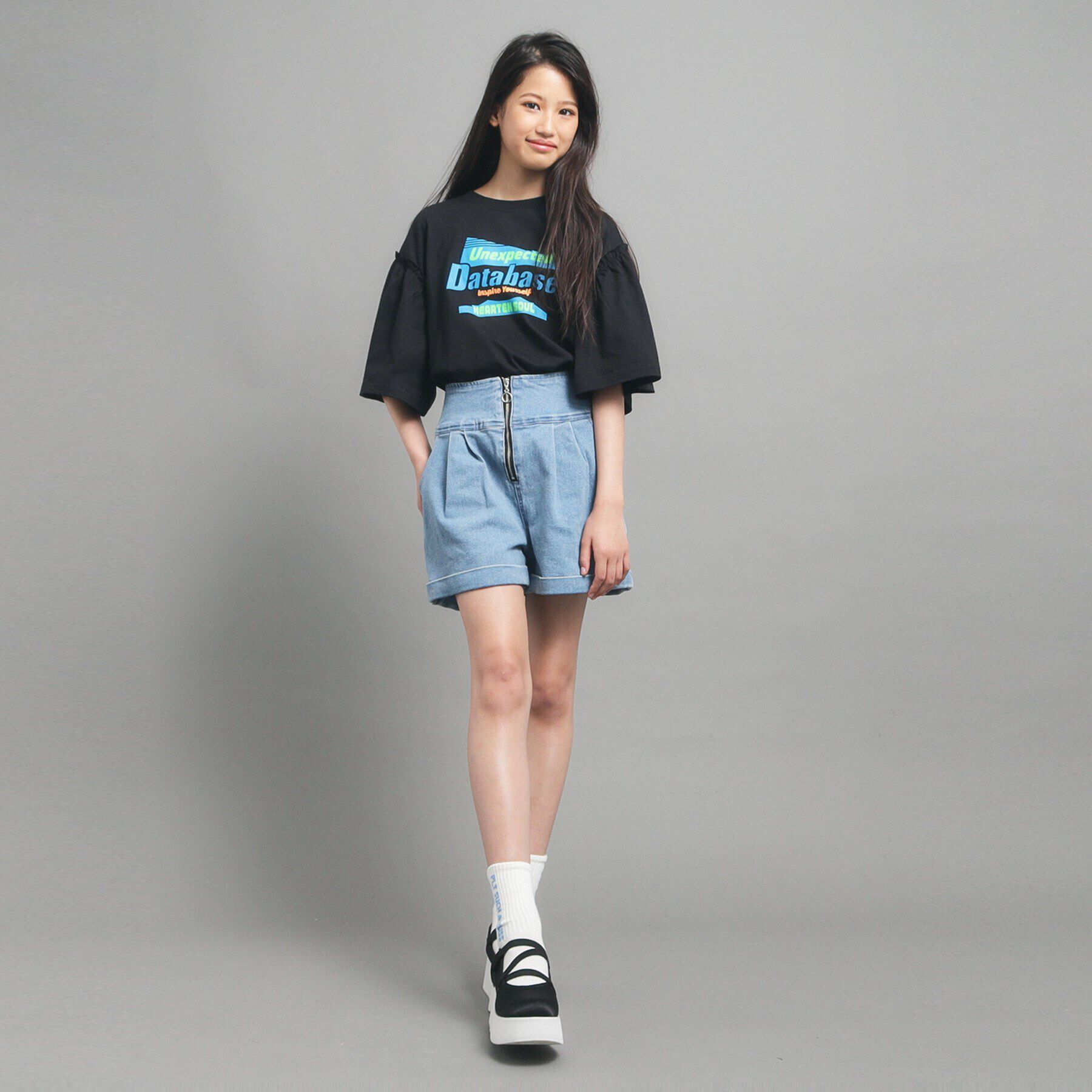 PINK-latte「【130cmあり】ミニフリル付きボリューム袖Tシャツ」|Tシャツ・カットソー|