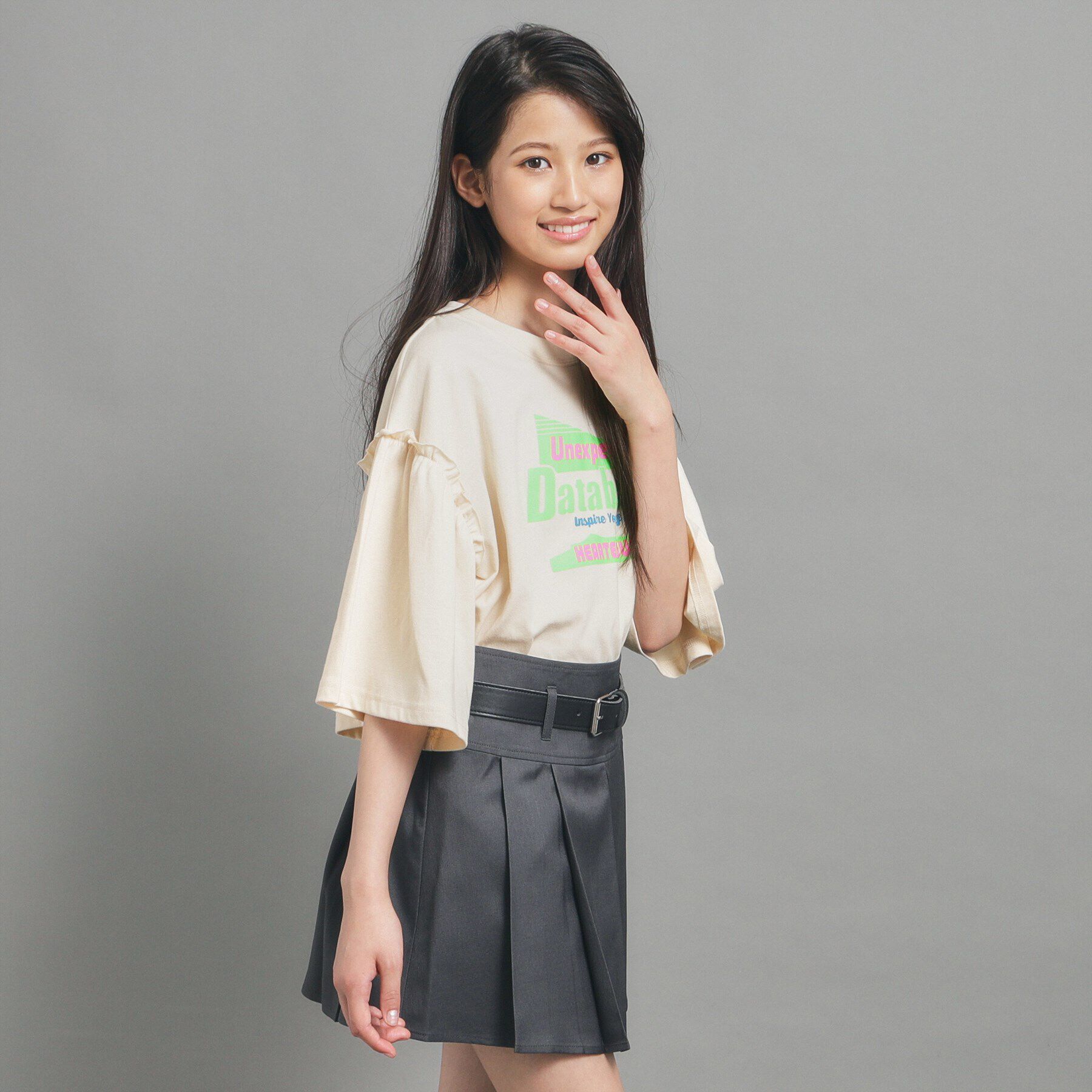 PINK-latte「【130cmあり】ミニフリル付きボリューム袖Tシャツ」|Tシャツ・カットソー|