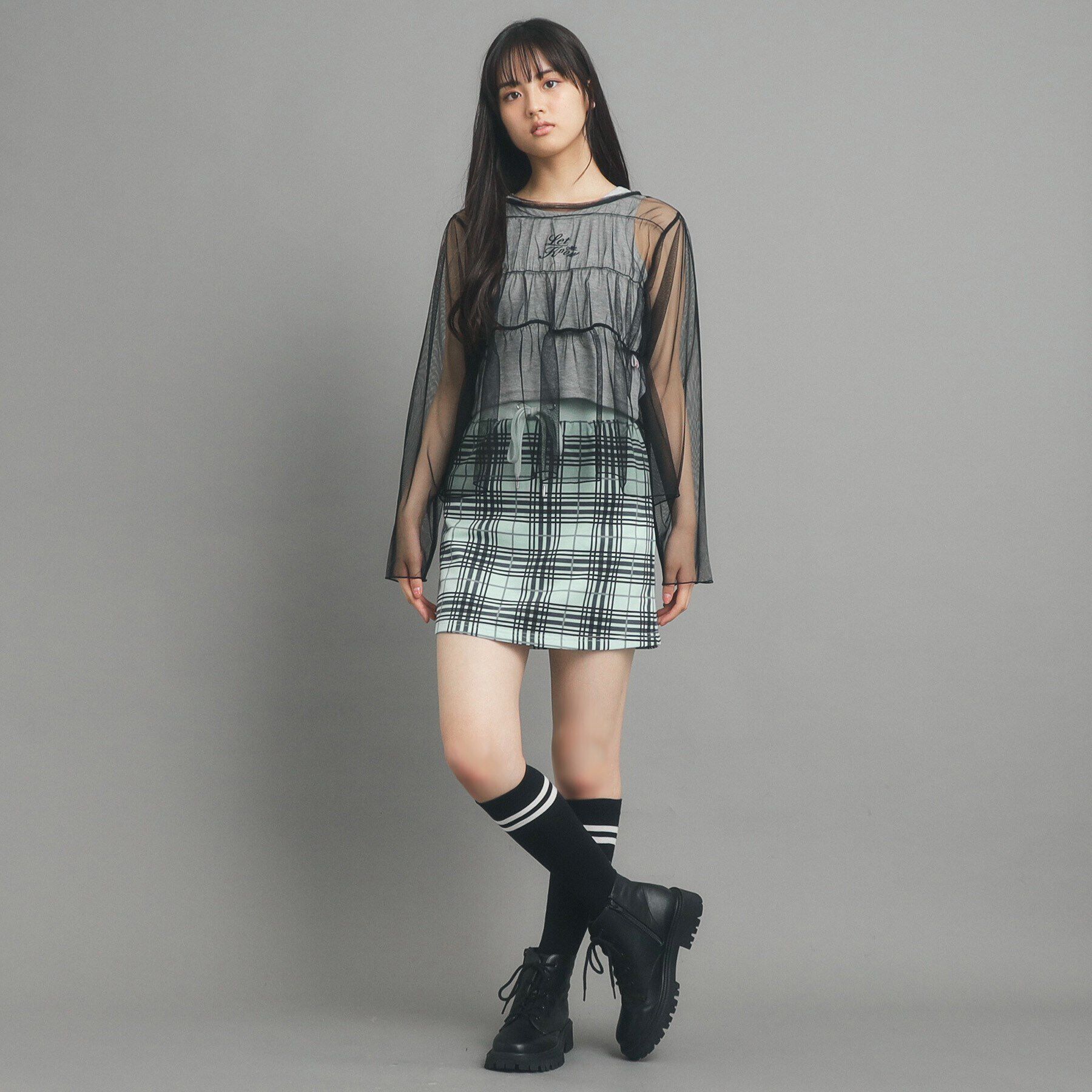 PINK-latte「【130cmあり/インナー付き】チェックミニスカート」|スカート|