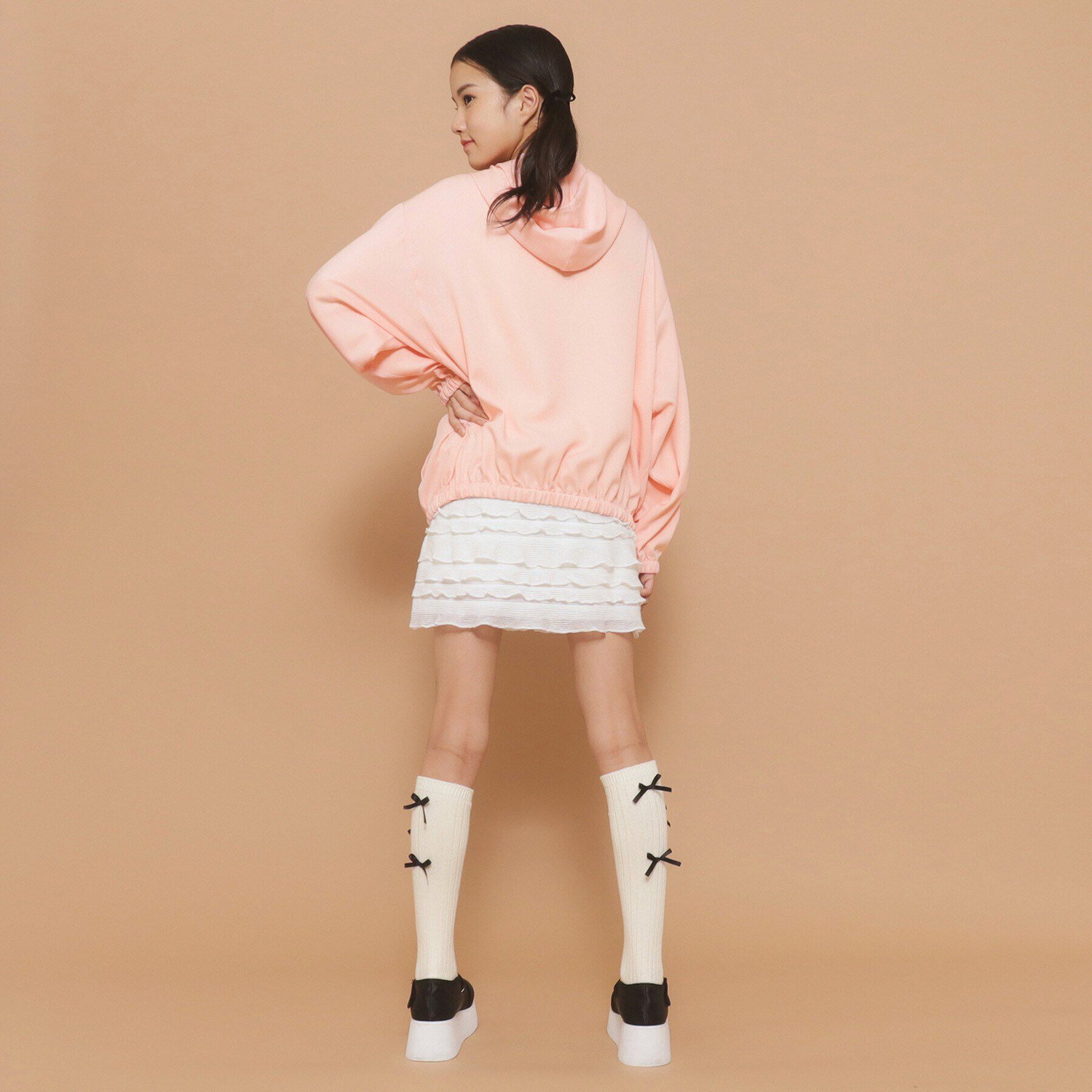 PINK-latte「【130cmあり】フード付き フロントダブルリボンアウター」|ブルゾン・スタジャン|