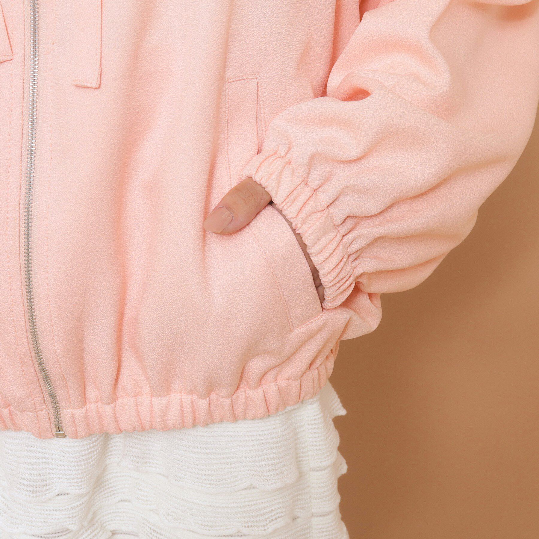 PINK-latte「【130cmあり】フード付き フロントダブルリボンアウター」|ブルゾン・スタジャン|