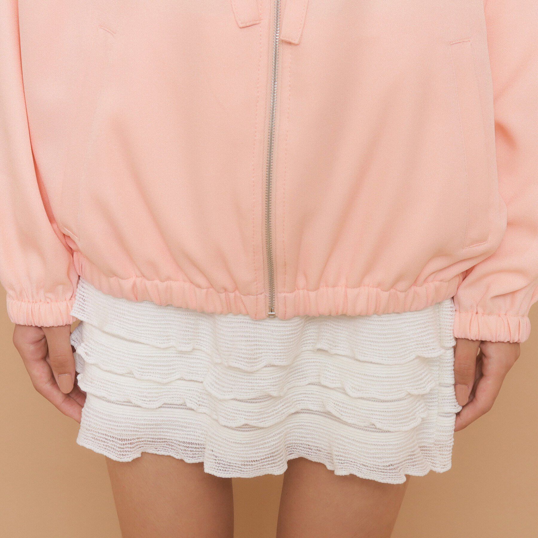 PINK-latte「【130cmあり】フード付き フロントダブルリボンアウター」|ブルゾン・スタジャン|