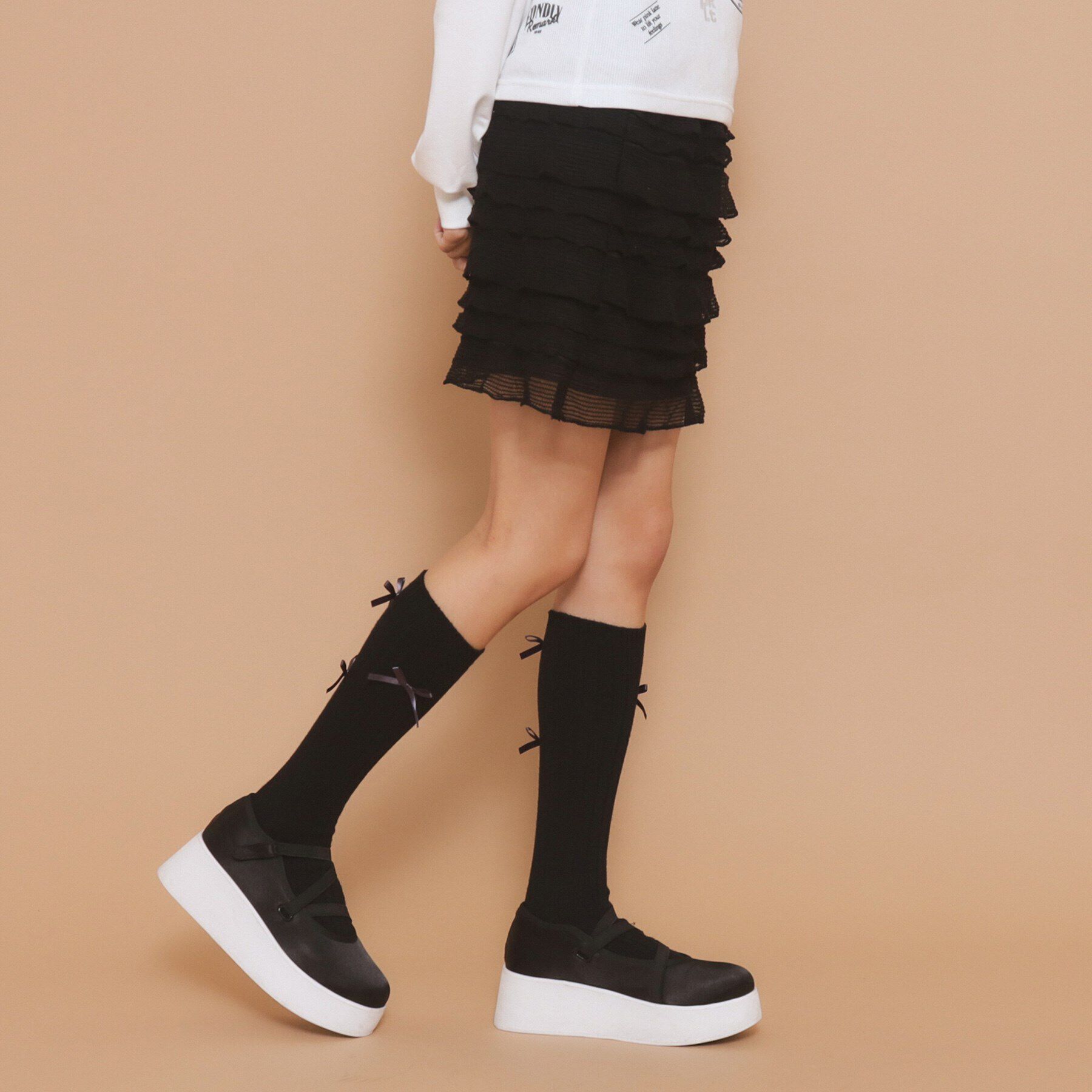 PINK-latte「【130cmあり／インナー付き】ティアードフリルミニスカート」|スカート|