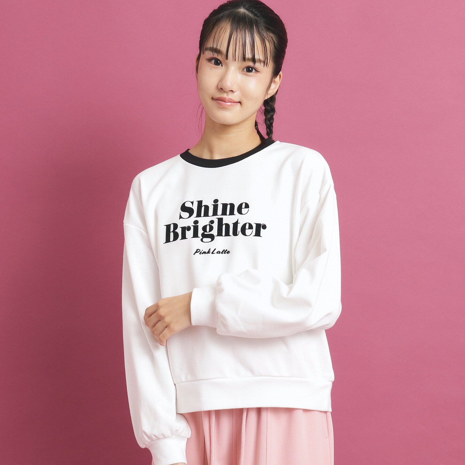 PINK-latte「リンガー裏毛プルオーバー」|Tシャツ・カットソー|オフホワイト(003