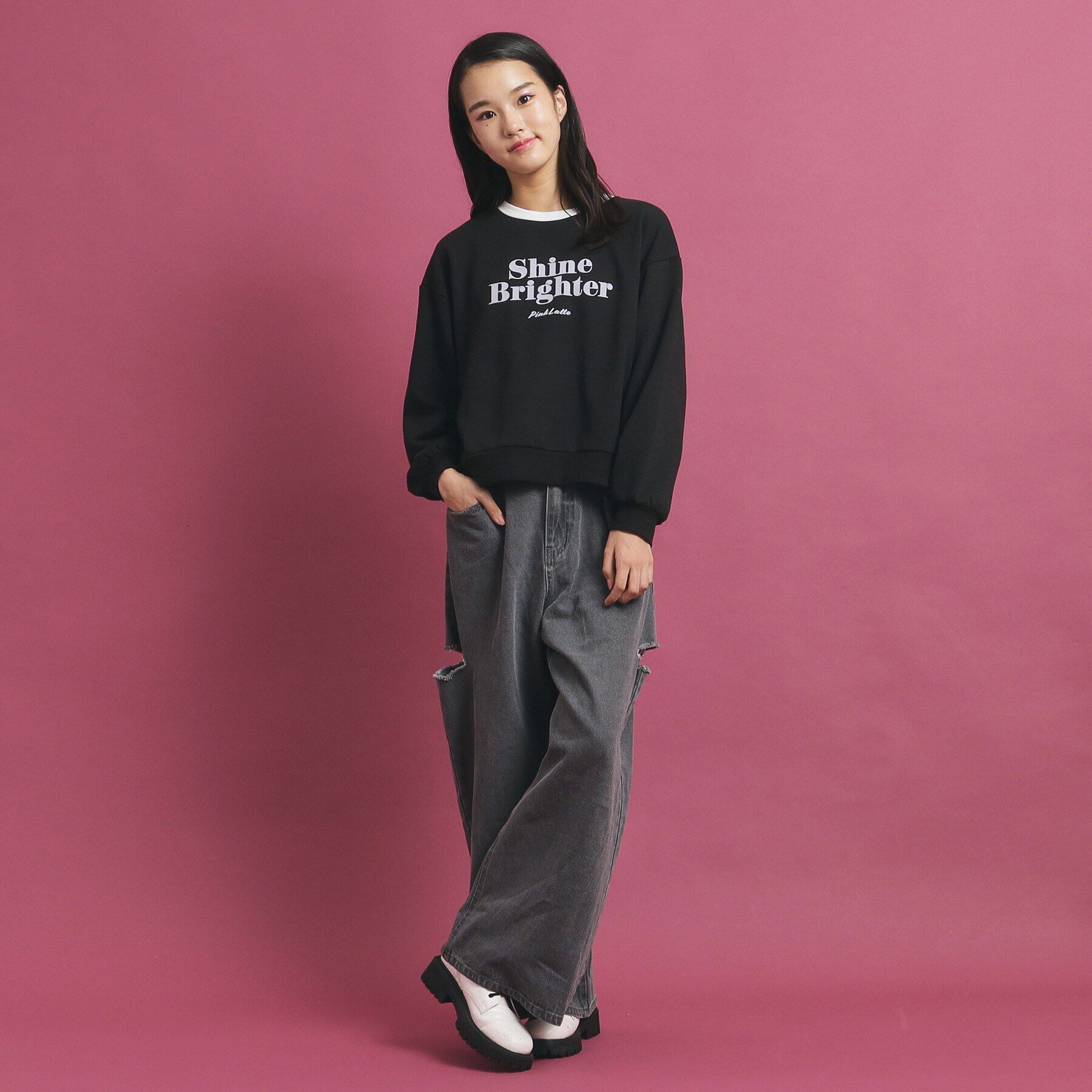 PINK-latte「リンガー裏毛プルオーバー」|Tシャツ・カットソー|