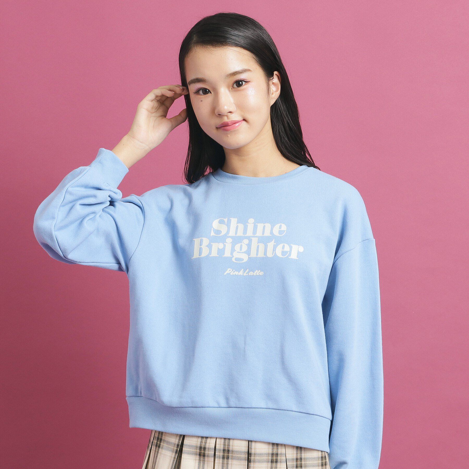 PINK-latte「リンガー裏毛プルオーバー」|Tシャツ・カットソー|ブルー(091)