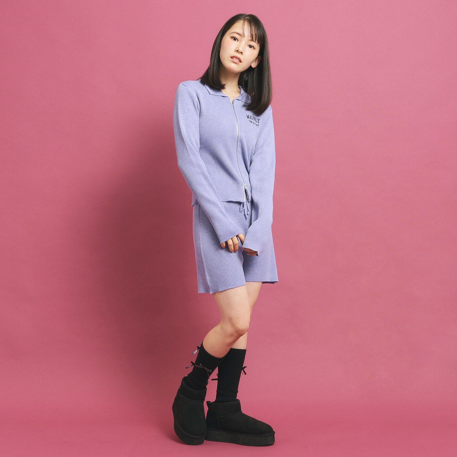 PINK-latte「【セットアップあり】ジップリブニット」|ニット・セーター|