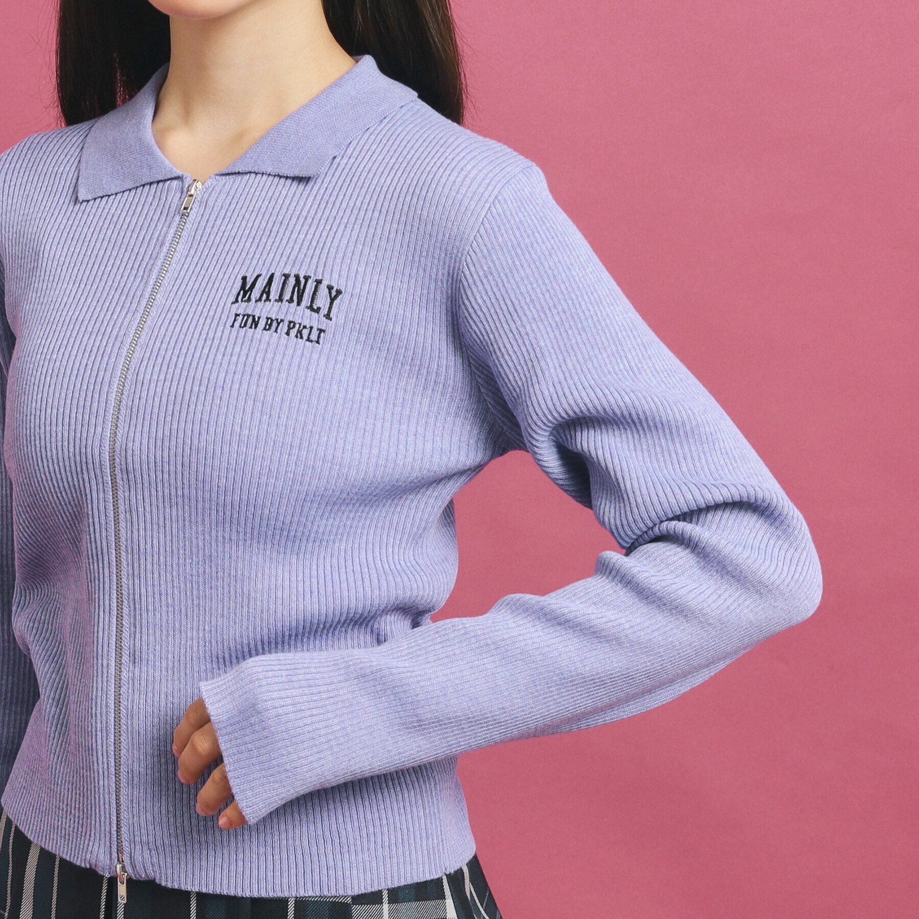 PINK-latte「【セットアップあり】ジップリブニット」|ニット・セーター|