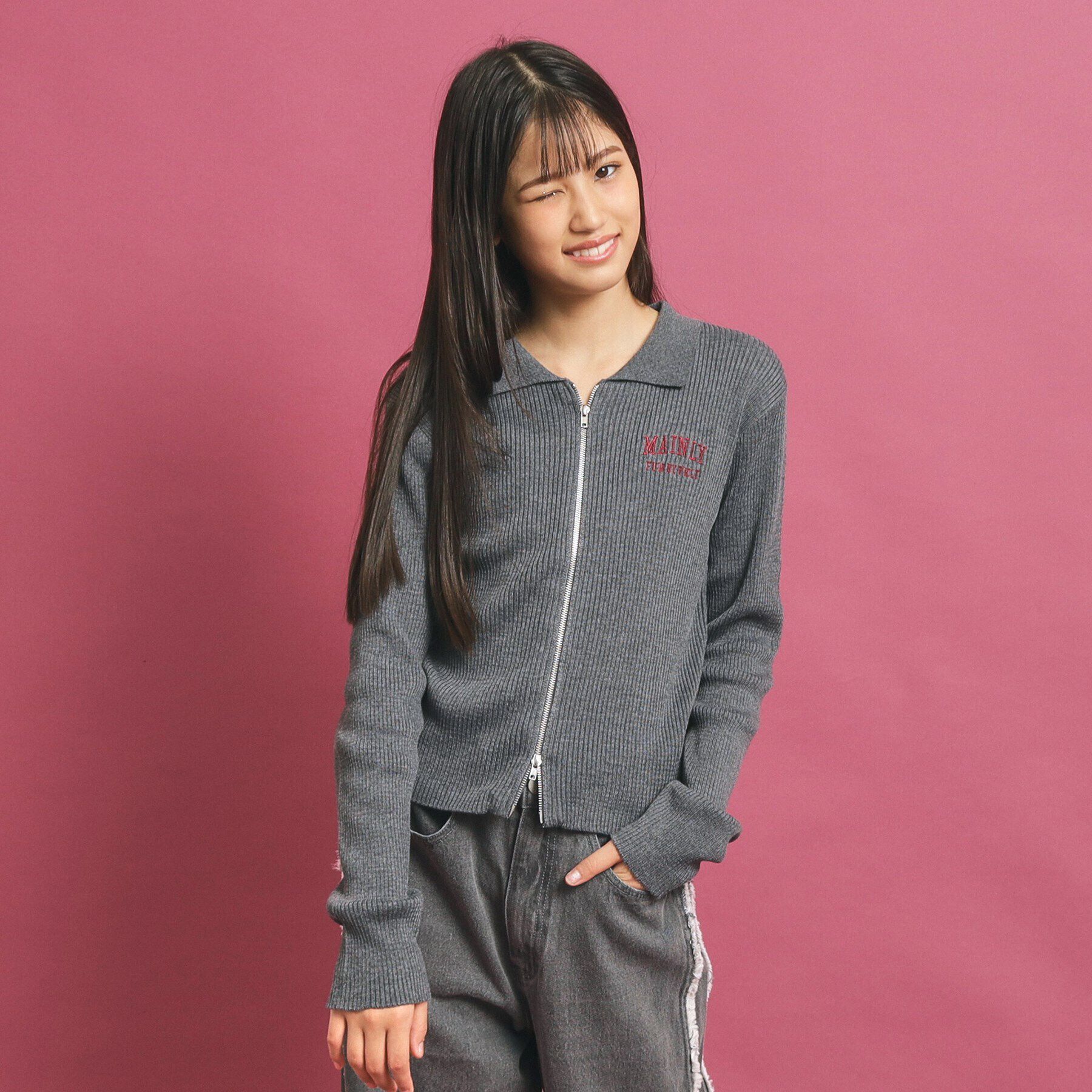 PINK-latte「【セットアップあり】ジップリブニット」|ニット・セーター|