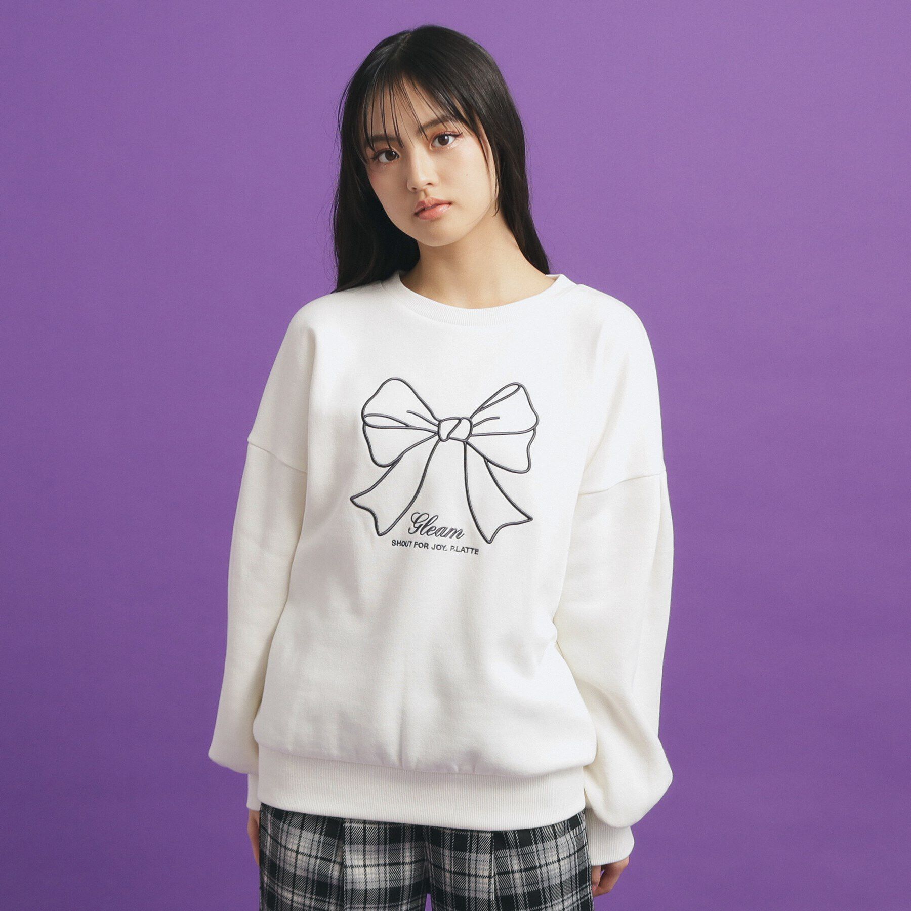 PINK-latte「リボン立体刺繍裏起毛プルオーバー」|その他|アイボリー(004)