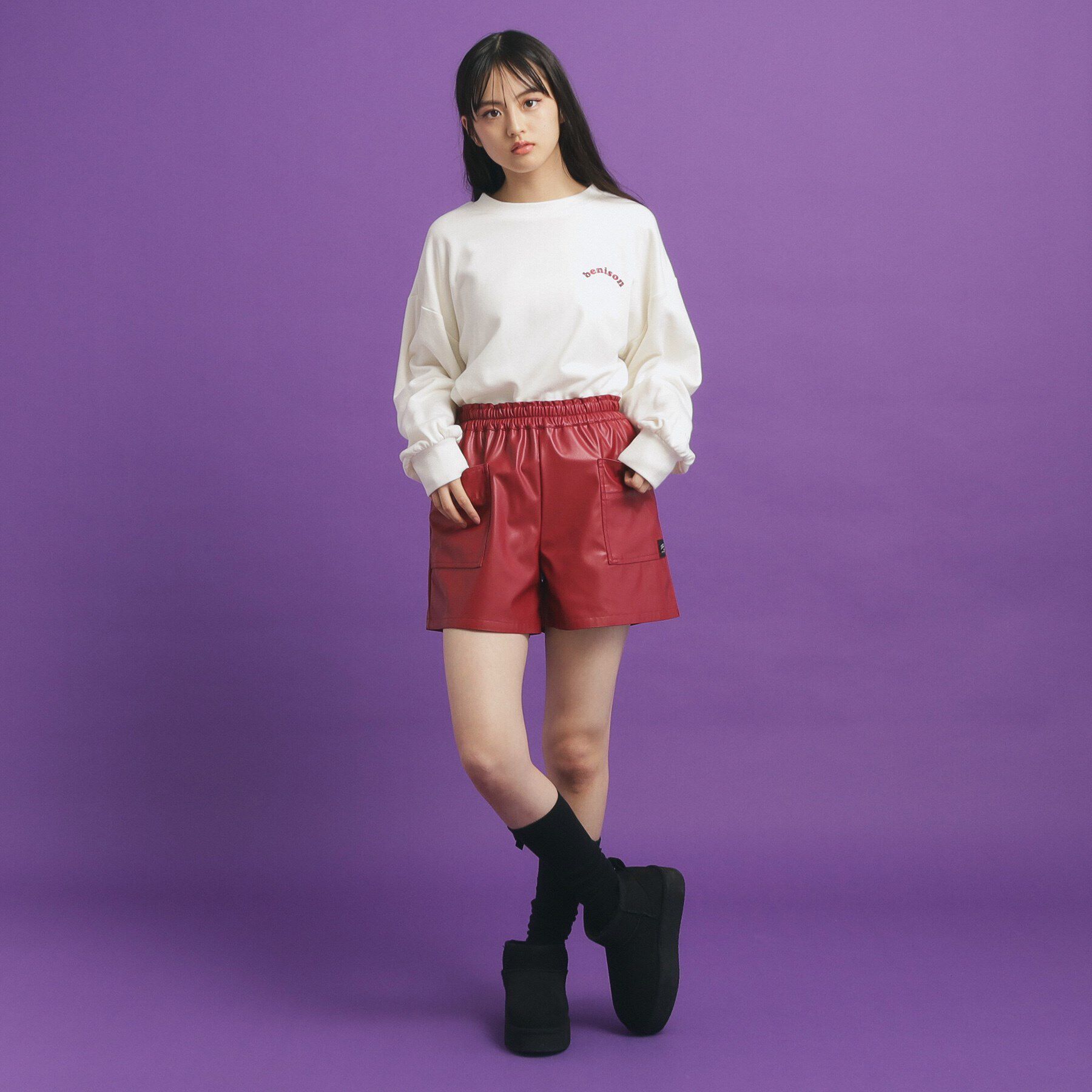 PINK-latte「合皮ショートパンツ」|キュロット|