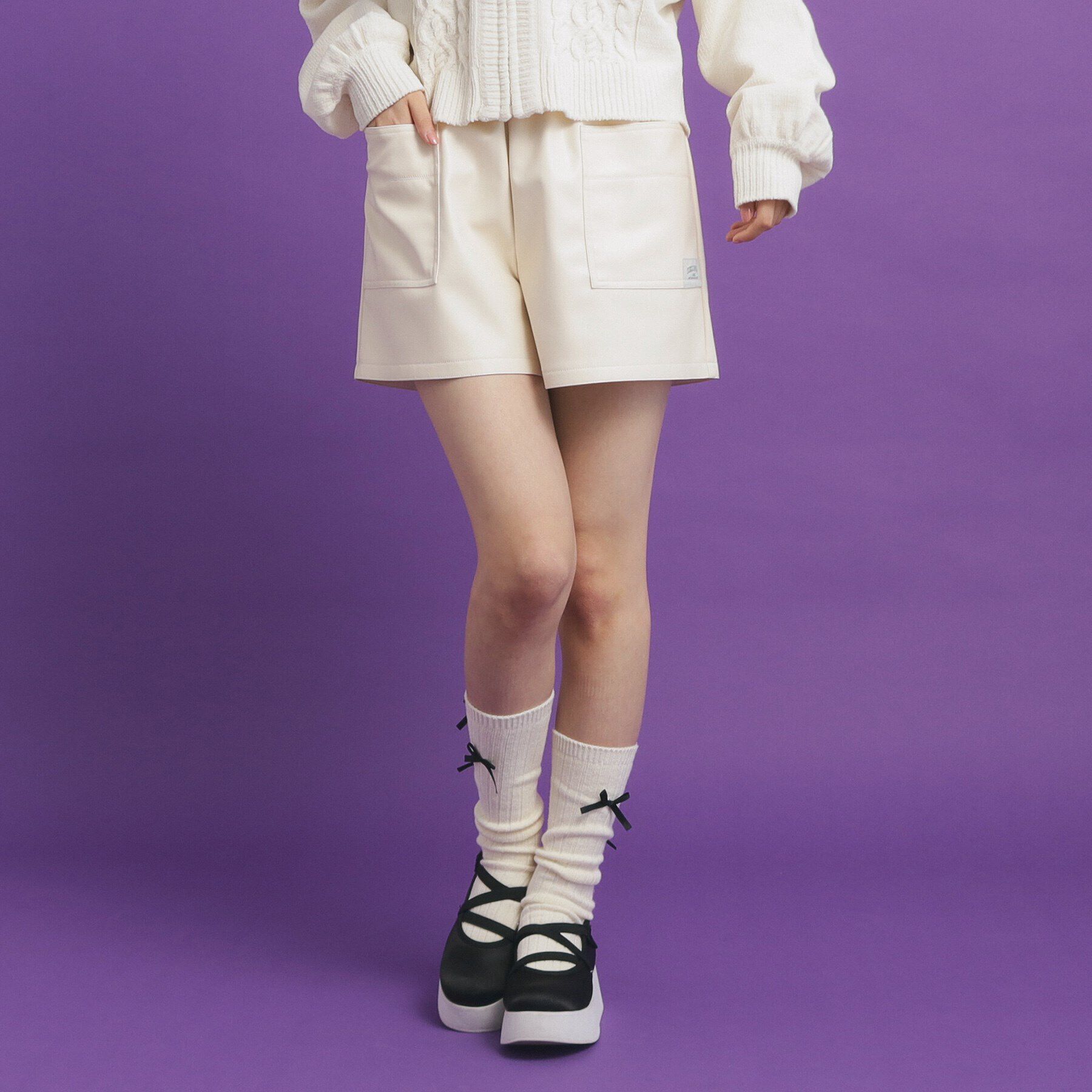 PINK-latte「合皮ショートパンツ」|キュロット|