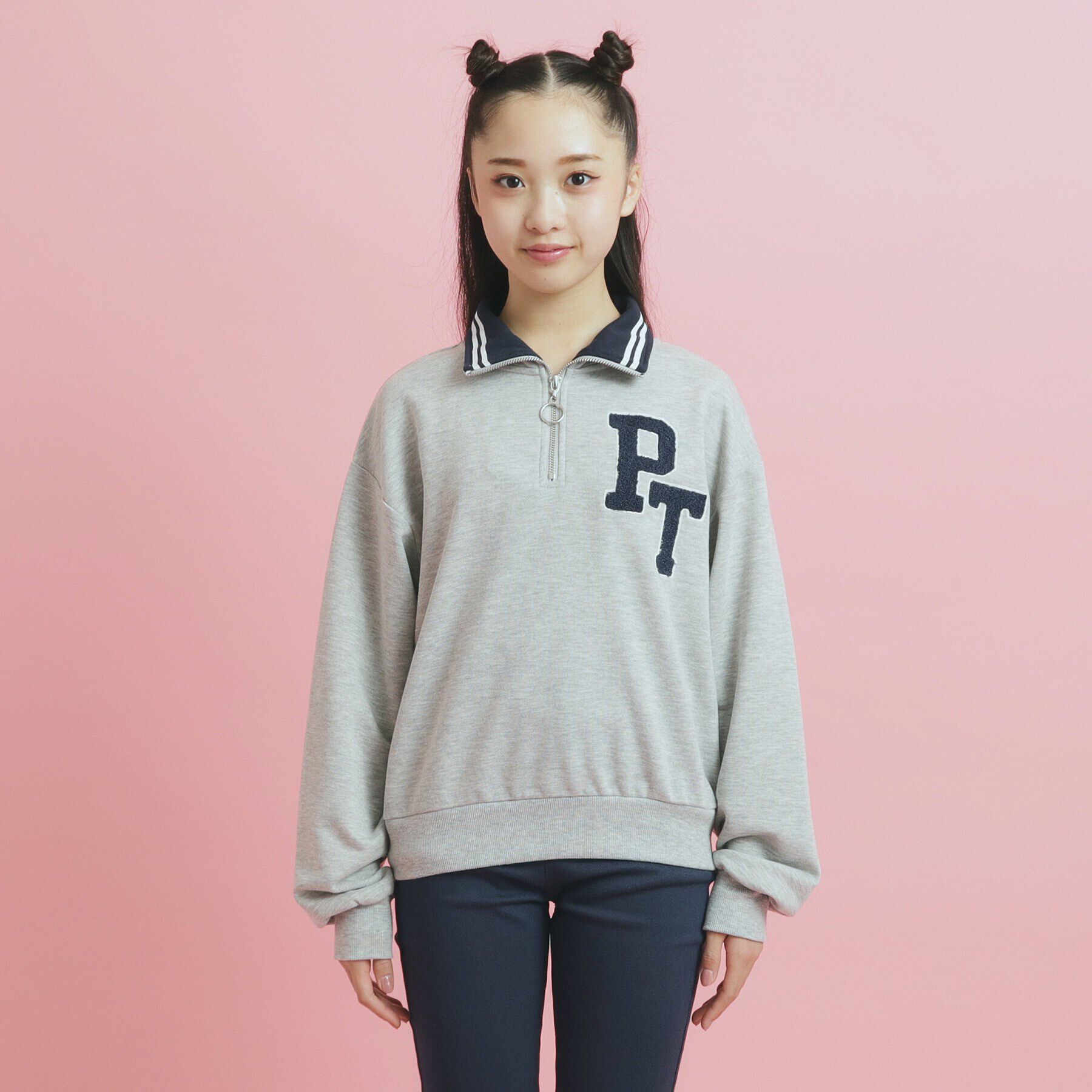 PINK-latte「ハーフジップ刺繍トレーナー」|その他|