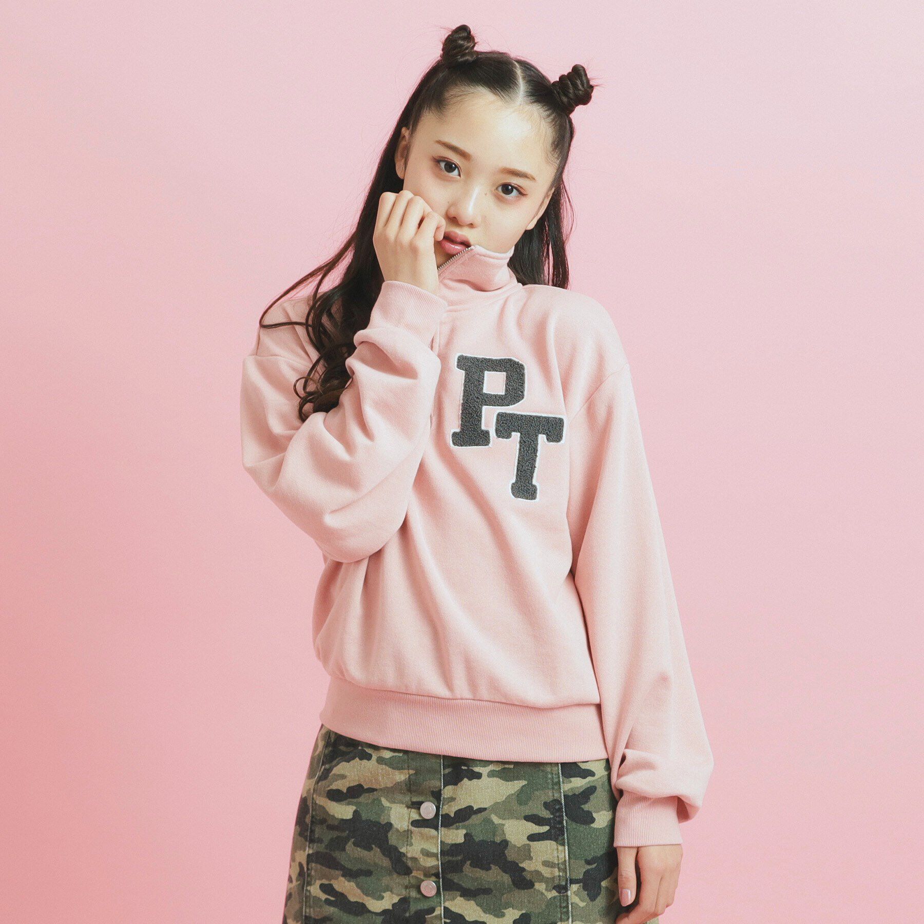 PINK-latte「ハーフジップ刺繍トレーナー」|その他|