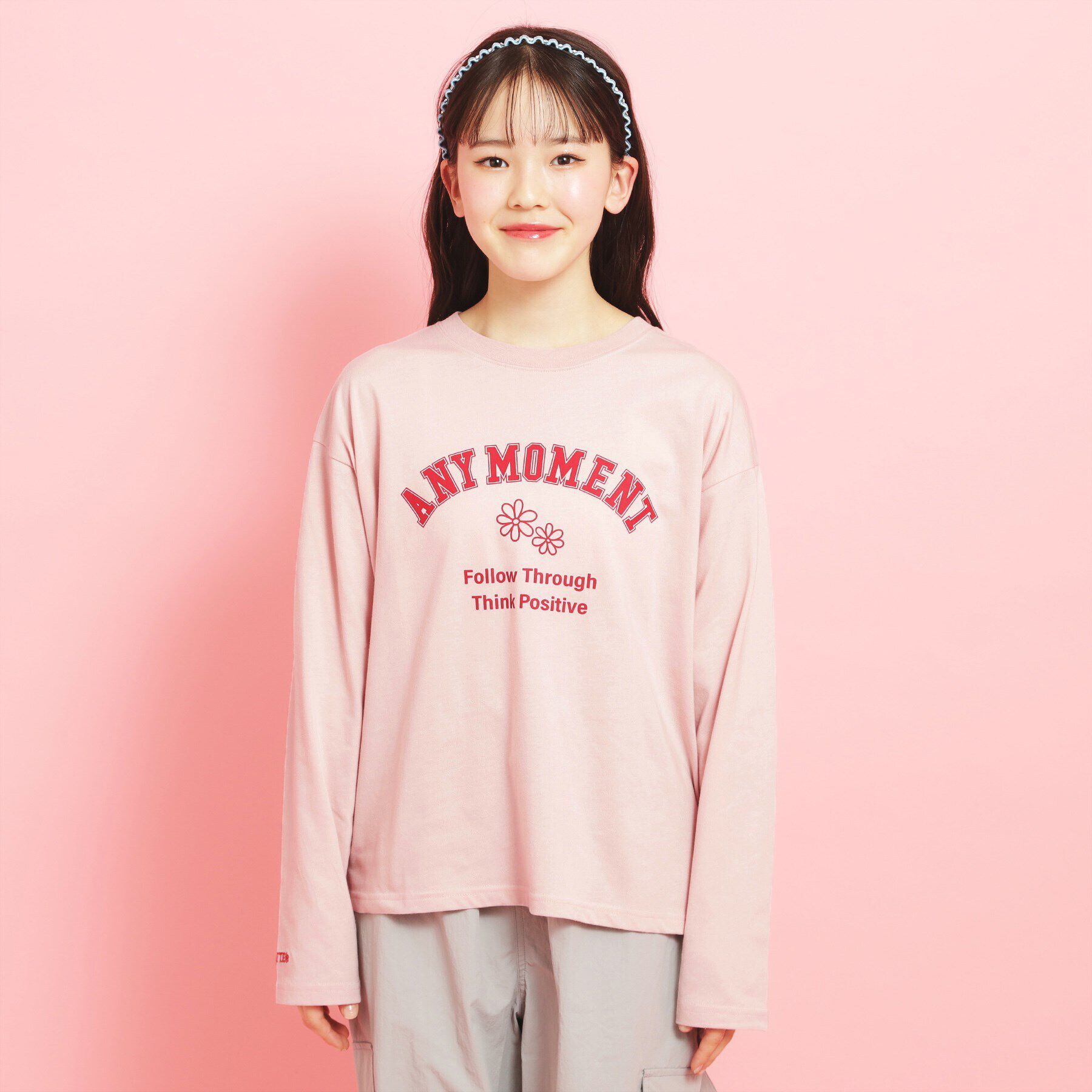 PINK-latte「カレッジフラワーロンT」|Tシャツ・カットソー|