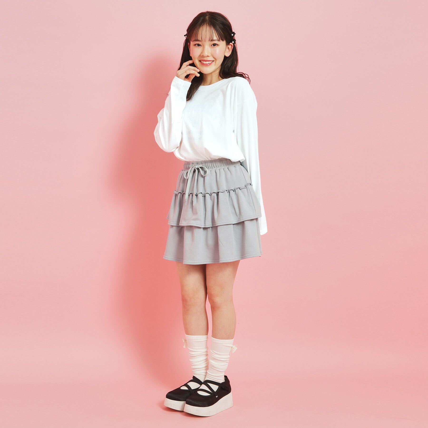 PINK-latte「カレッジフラワーロンT」|Tシャツ・カットソー|