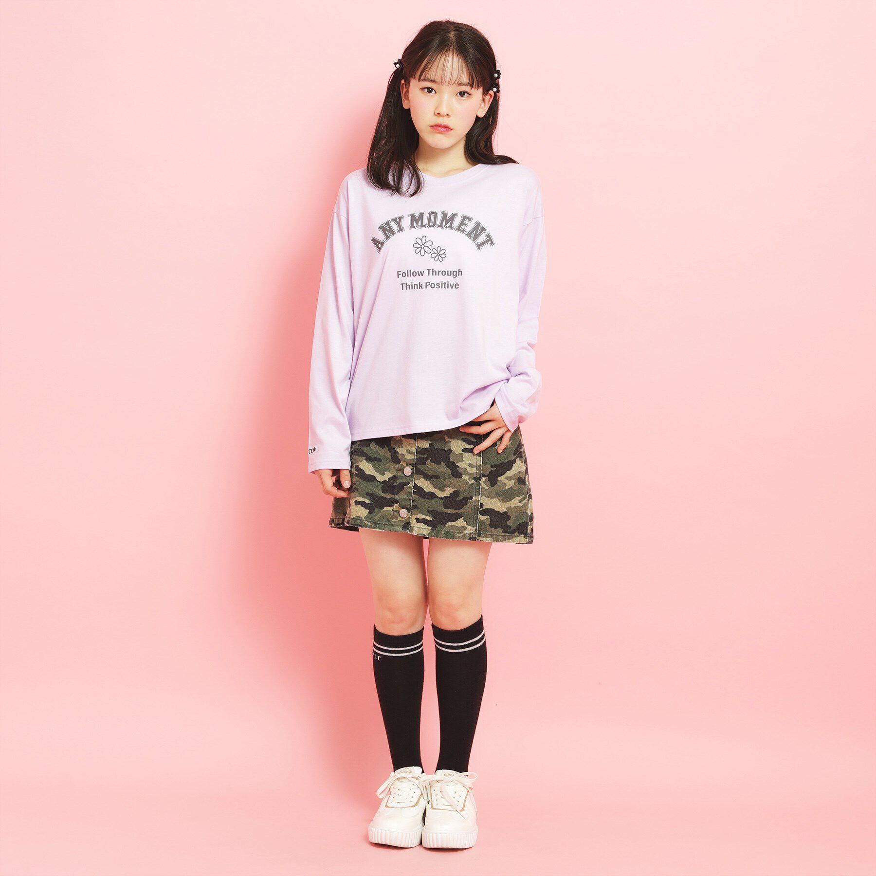 PINK-latte「カレッジフラワーロンT」|Tシャツ・カットソー|