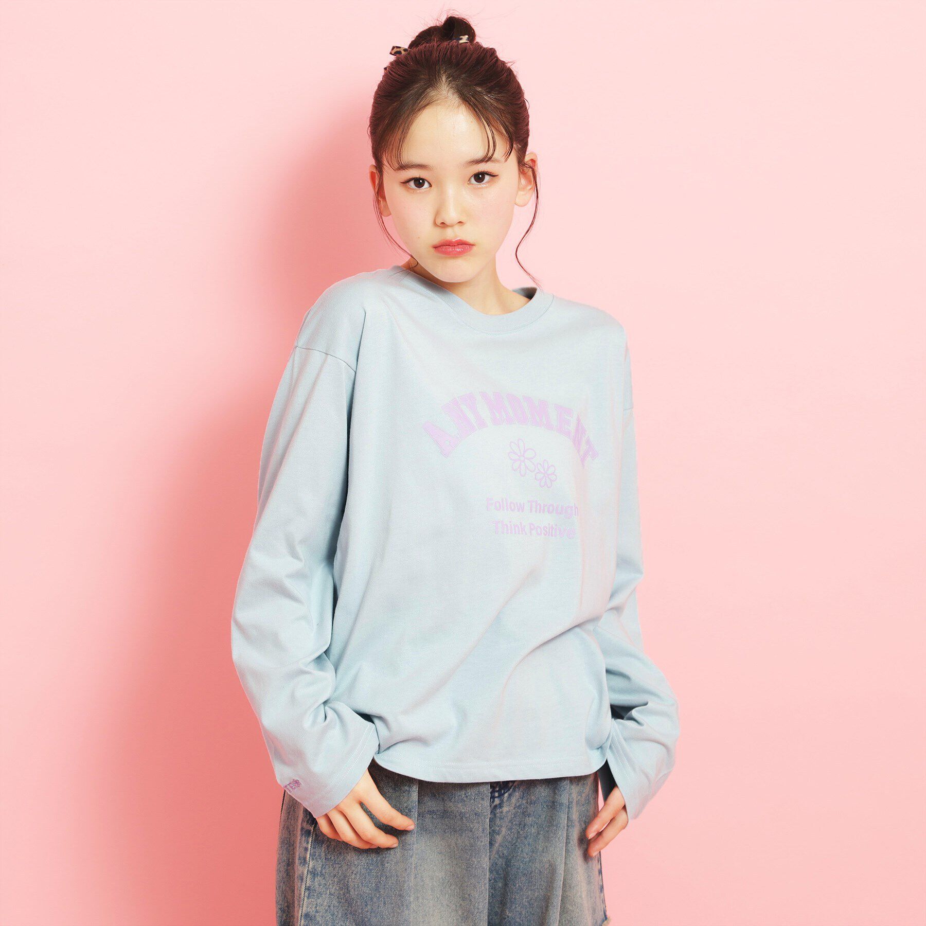 PINK-latte「カレッジフラワーロンT」|Tシャツ・カットソー|