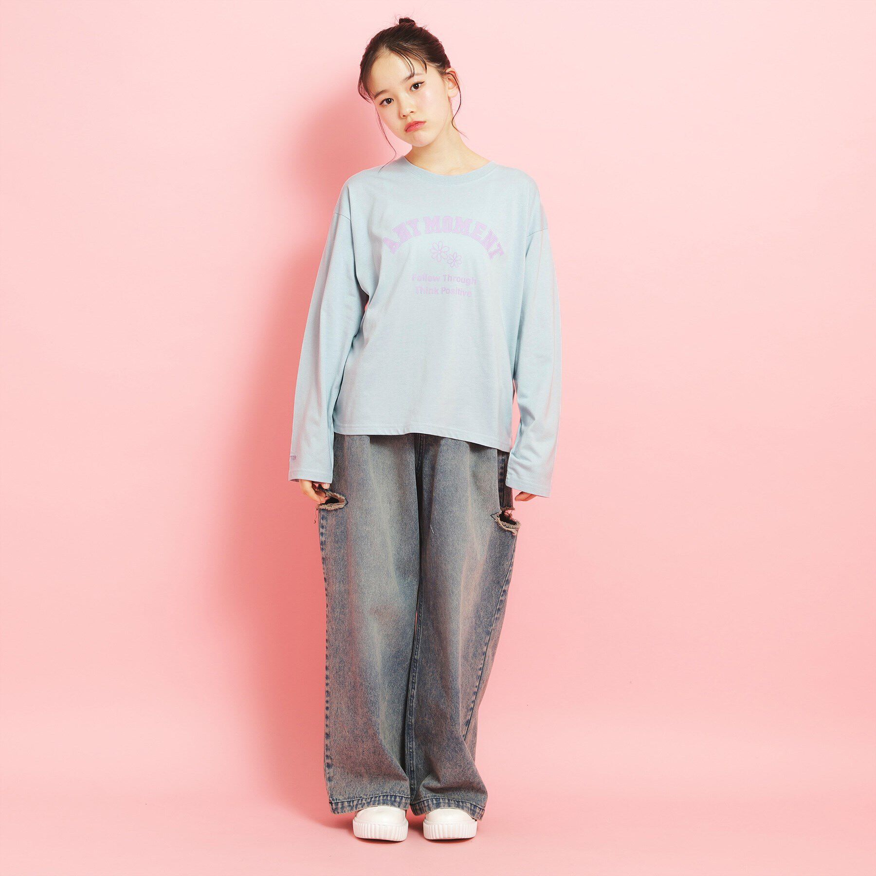 PINK-latte「カレッジフラワーロンT」|Tシャツ・カットソー|